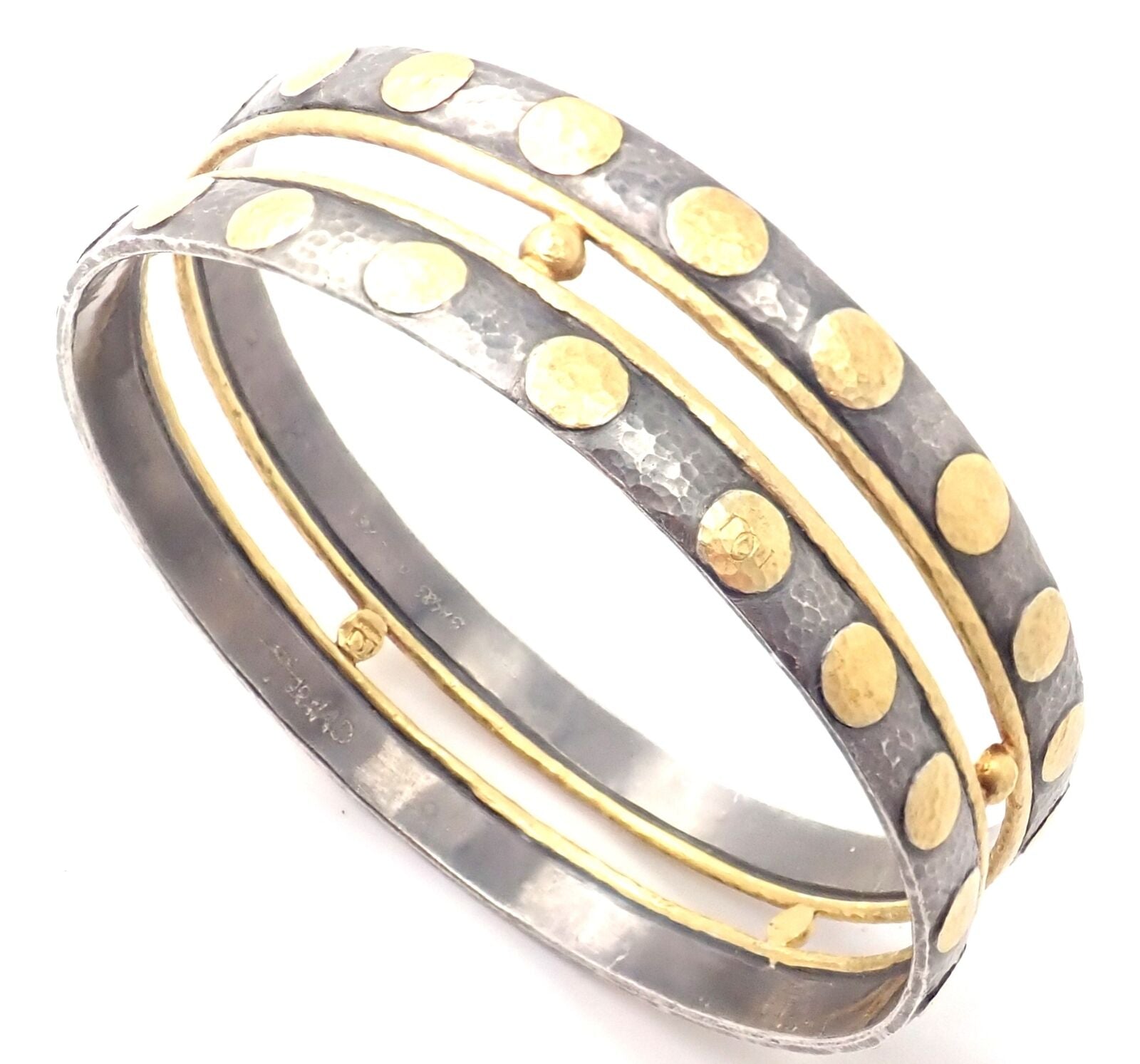 Authentic Gurhan Deco 24K Yellow Gold & Sterling Silver Bangle Bracelet - Luxury Paper Thin Design for Women, Perfect for Weddings, Parties & Special Occasions