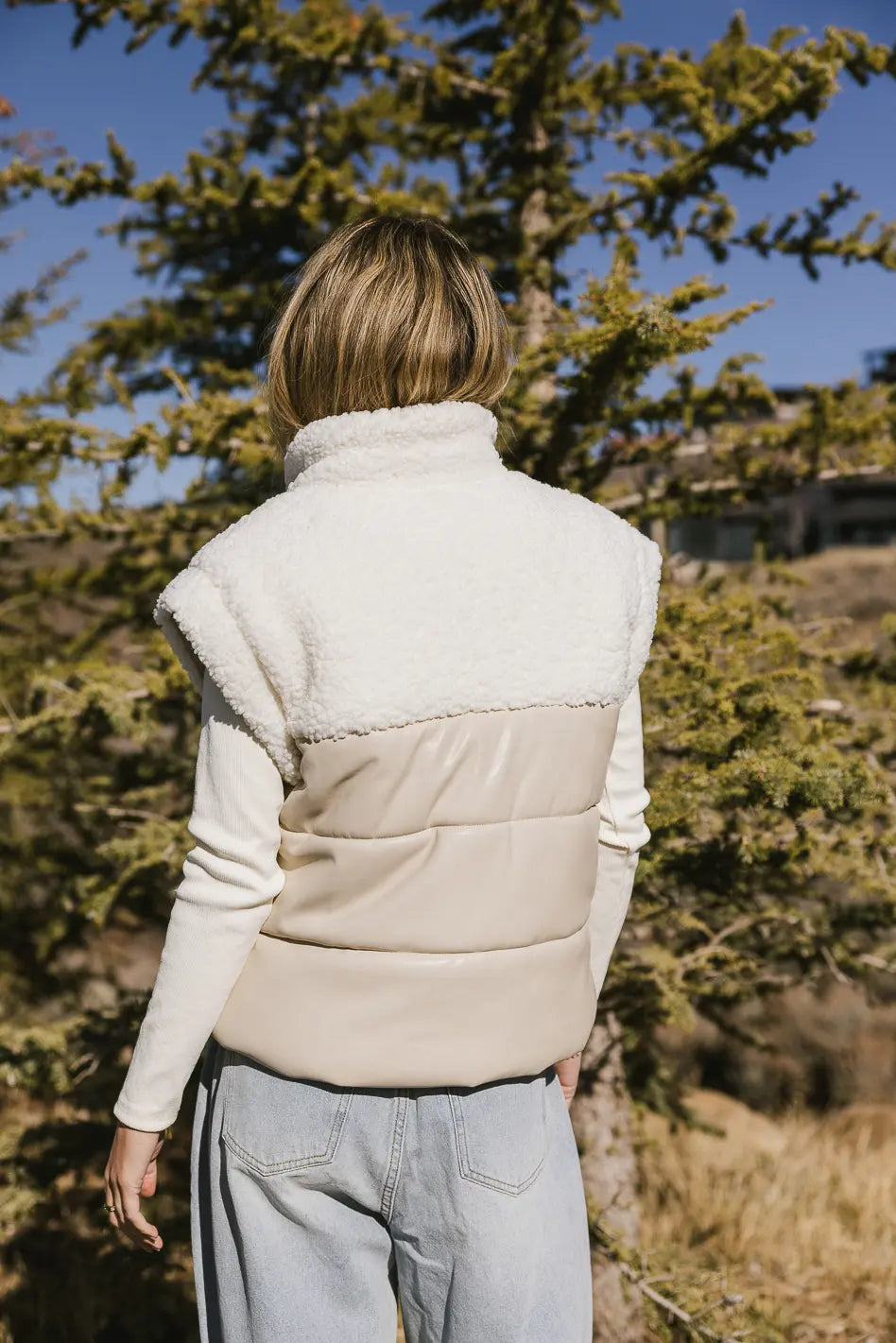 Lets Get Lost Vegan Vest in Cream - Eco-Friendly Women's Winter Jacket for Outdoor Adventures & Casual Wear