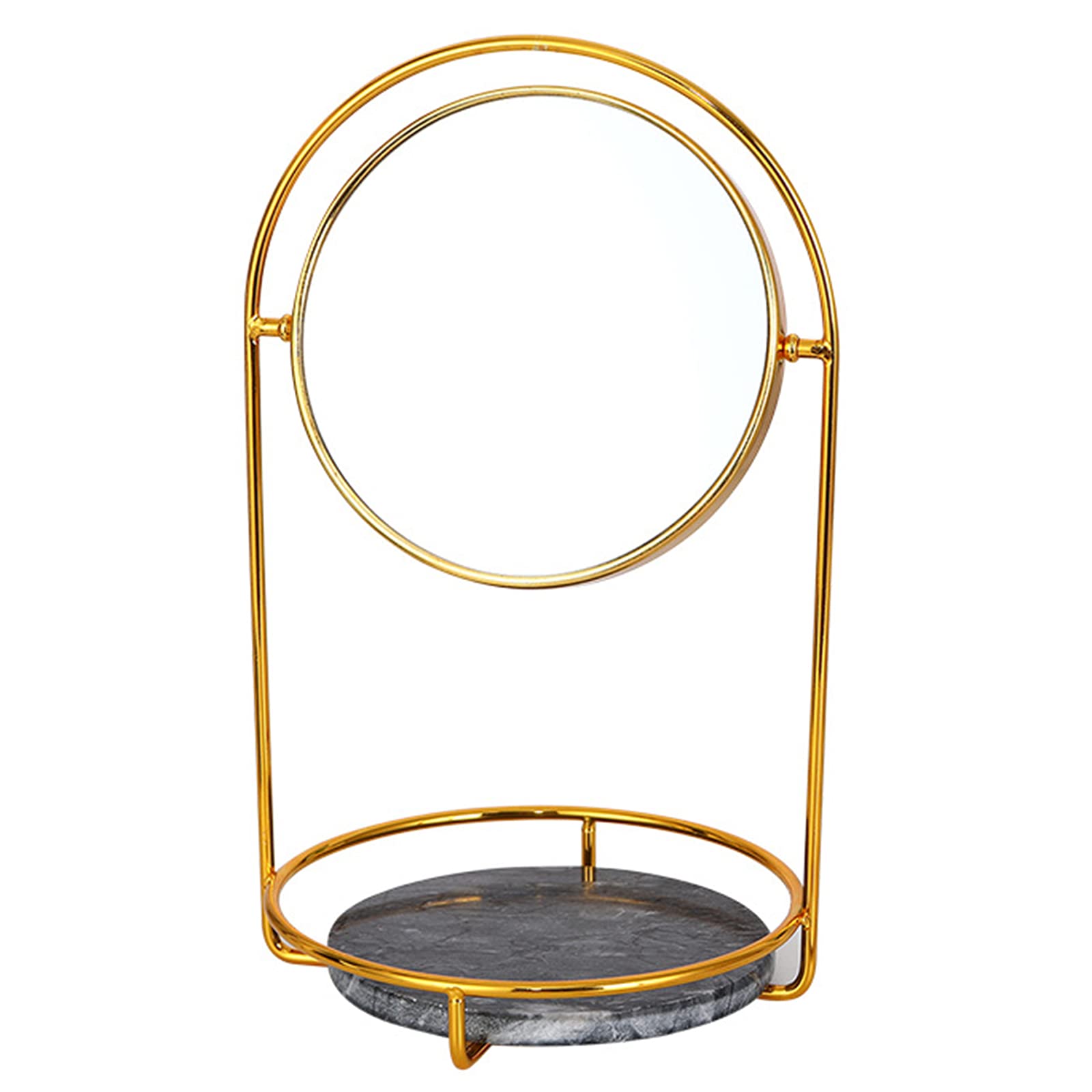 LKHG 360° Rotating Makeup Mirror with Marble Tray - Vintage Gold Vanity Mirror for Dressing Table, Cosmetic Application & Home Decor