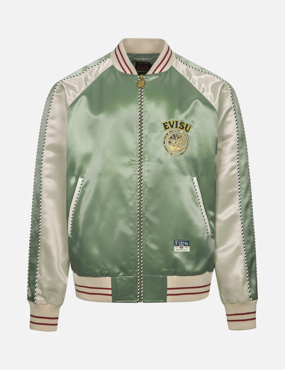 Vintage Kamon Brocade Appliqué & Carp Embroidery Relaxed Fit Souvenir Jacket - Japanese Streetwear, Casual Wear, Gift for Anime Fans