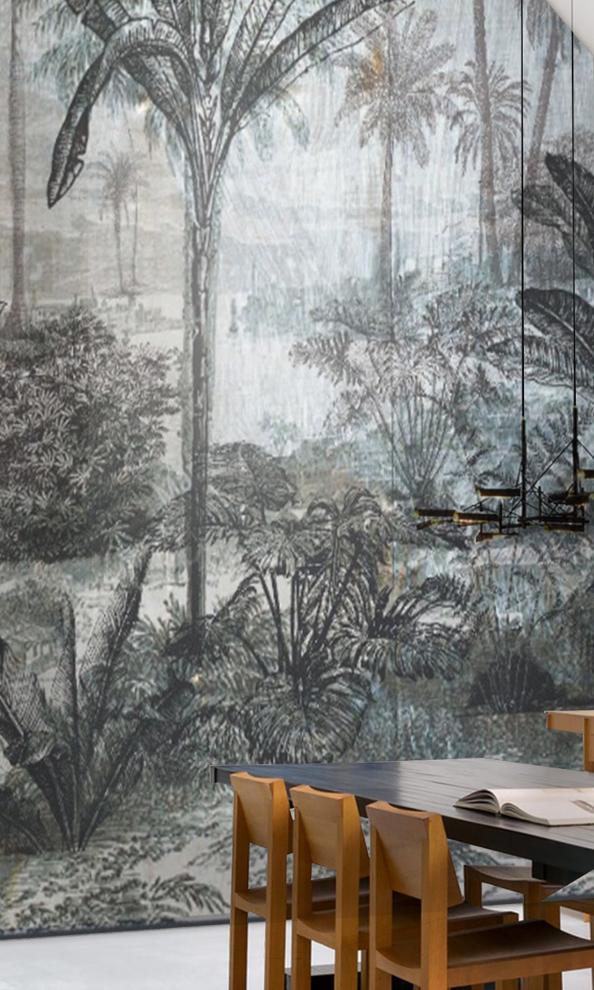 Gray Tropical Shrubs Mural Wallpaper M1175 - Nature-Inspired Peel & Stick Wall Decor for Living Room, Bedroom, or Office