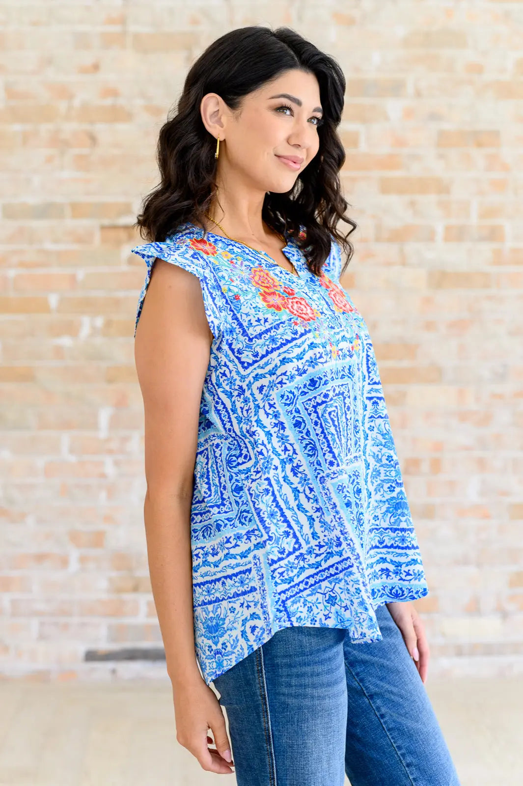 Keep Me Coming V Neck Top in Ivory Royal - Elegant Women's Casual Blouse for Work, Date Night & Everyday Wear