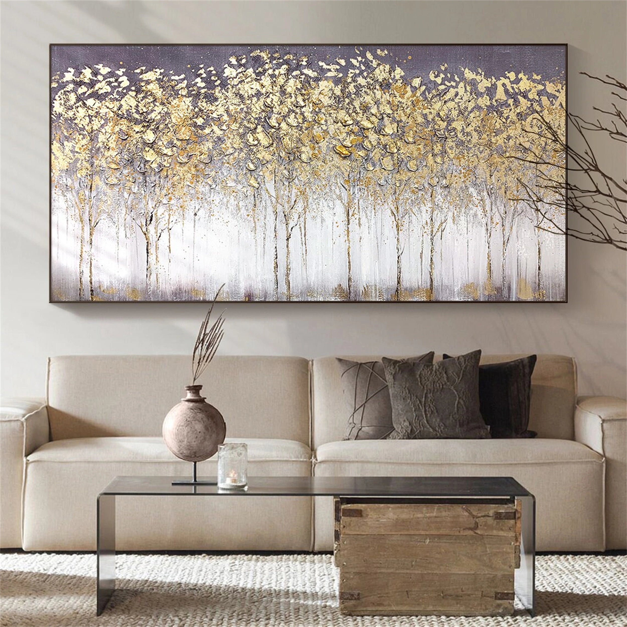 Beautiful Flower and Tree Painting #FT032 - Handmade Canvas Art for Home Decor, Living Room, Bedroom & Office Wall