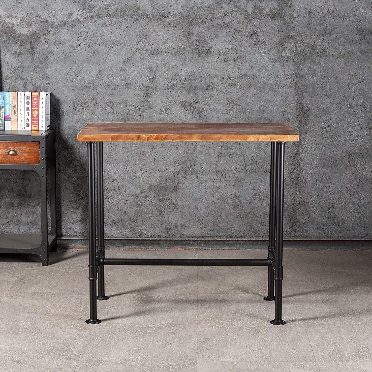 Rustic Industrial Dining Table for 4 - Heavy Duty Metal Pipe Frame with Rectangular Wooden Top - Vintage Black Finish - Perfect for Farmhouse Kitchens, Small Dining Rooms & Cozy Breakfast Nooks