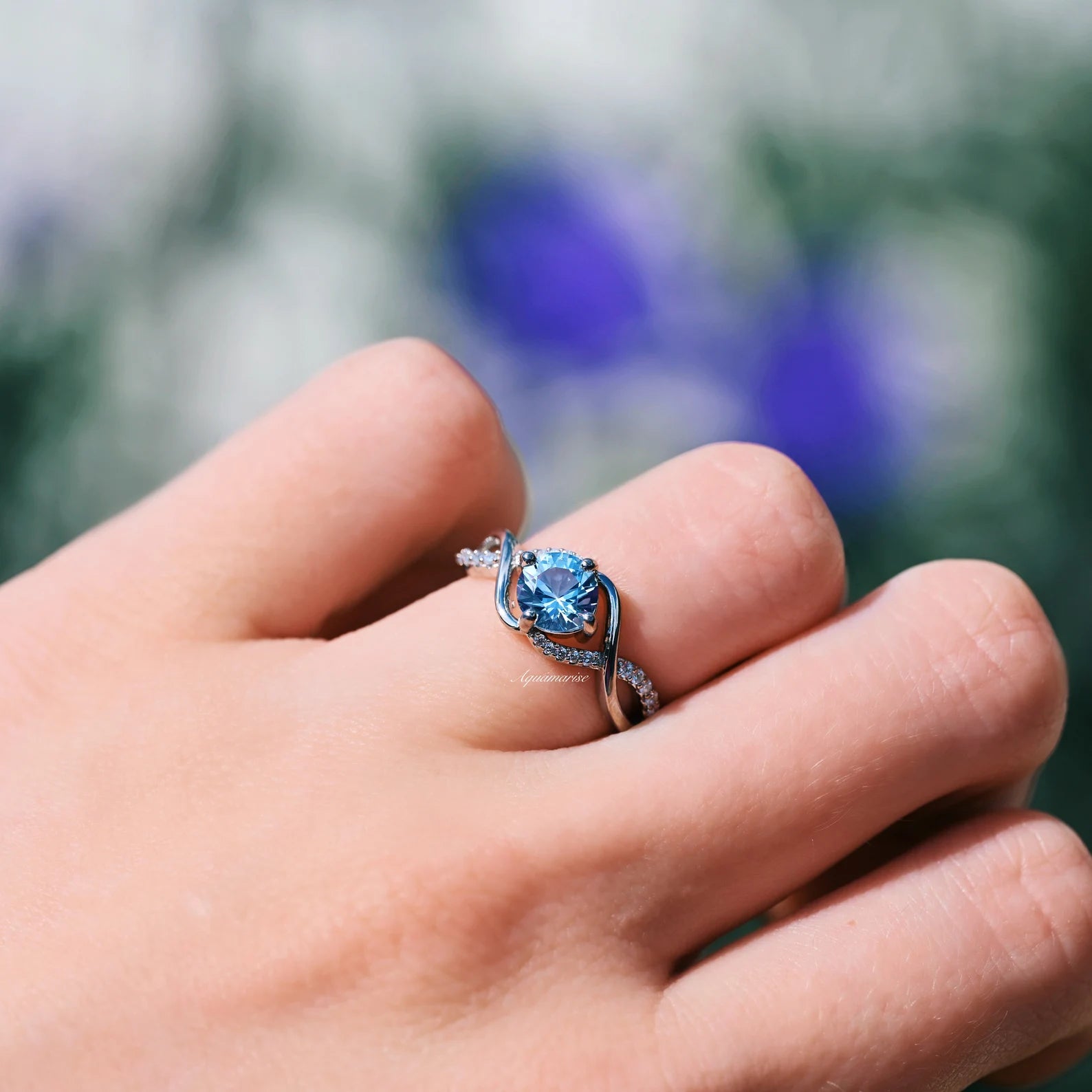 Entwined Aquamarine Ring - Sterling Silver Jewelry for Women, Elegant Birthstone Gift for March, Perfect for Engagement, Anniversary & Special Occasions