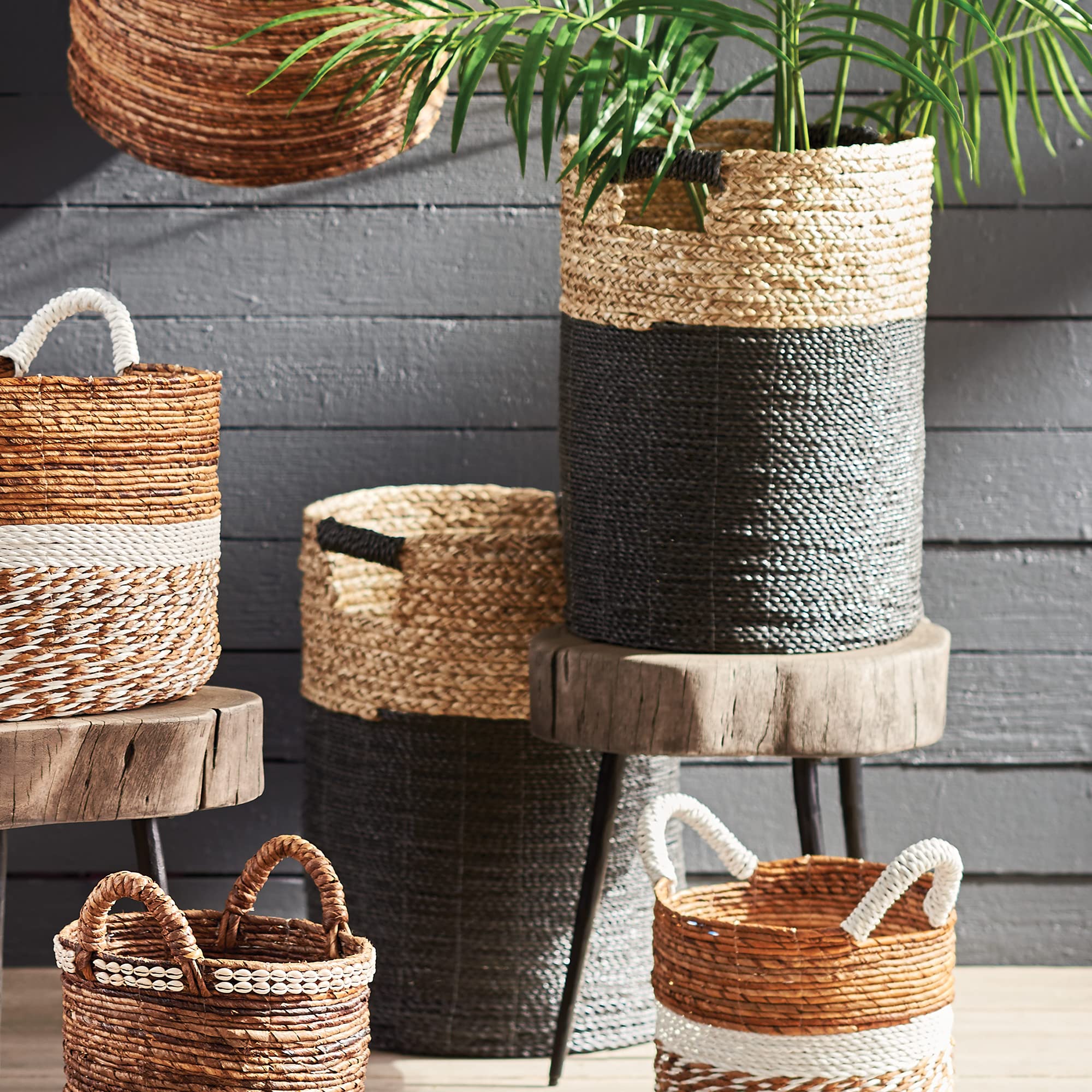 Napa Madura Hamper Baskets Set of 2 - Black/Natural for Home Storage