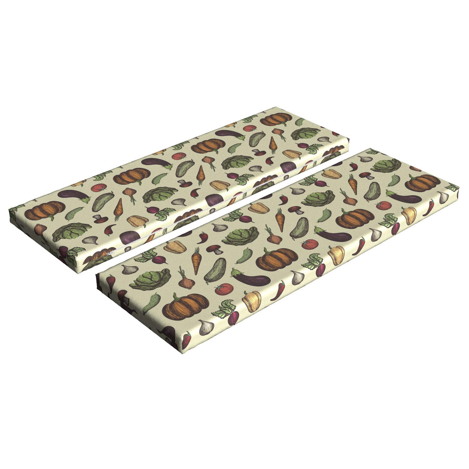 Ambesonne 2-Piece Vegetable Art Bench Cushion Set - Hand Drawn Vegan Mushroom, Radish & Pumpkin Design on Cream Background - Standard Size 45