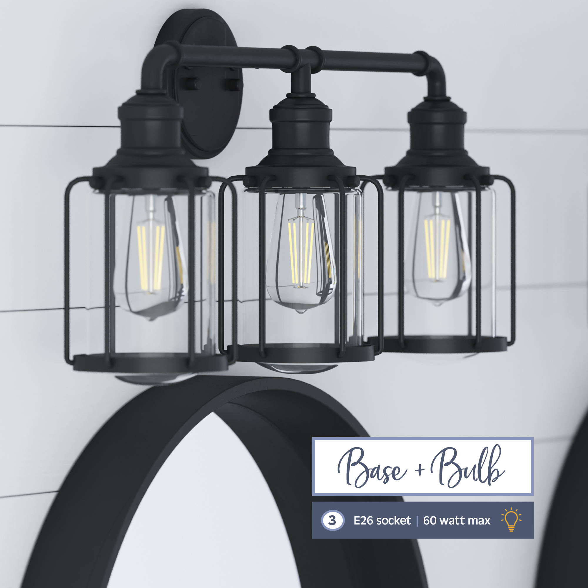 Lincoln Woods 3-Light Vanity Light Fixture in Matte Black - Perfect for Bathroom, Bedroom, and Dressing Room Lighting