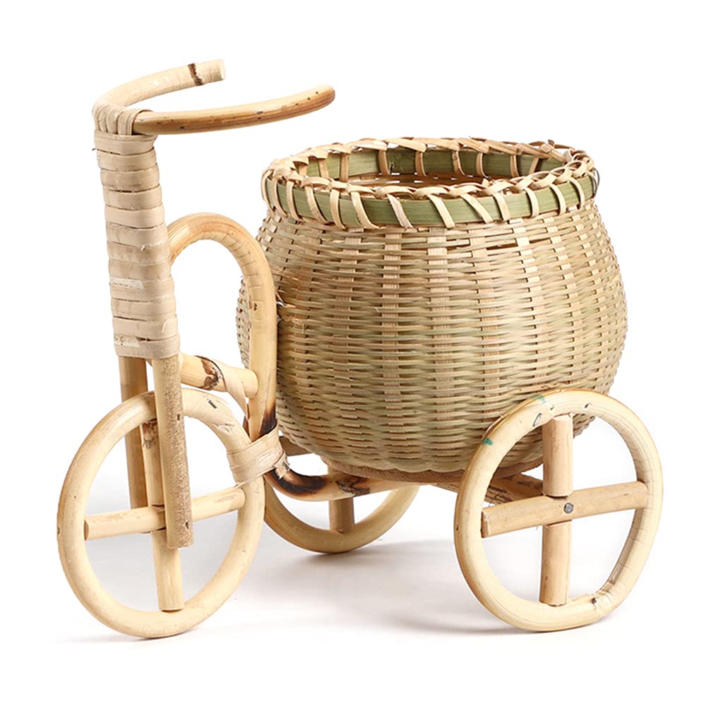 Cuawan Handmade Wicker Fruit Basket - Mini Tricycle Rattan Woven Storage Organizer for Fruits, Bread & Kitchen Decor | Bamboo Art Craft Basket for Home, Office & Photography Props