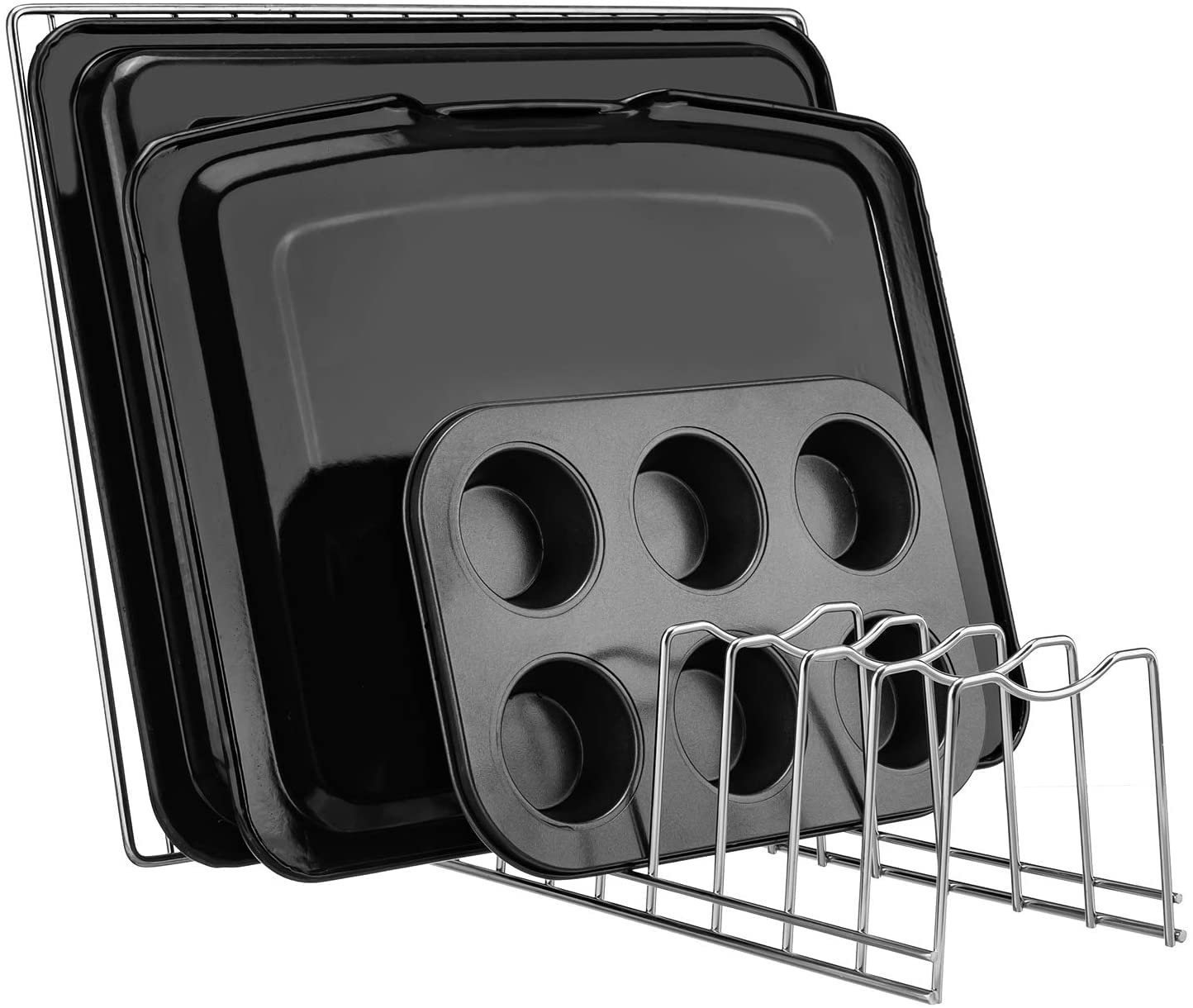 Stainless Steel Kitchen Pot Lid Organizer & Bakeware Storage Rack - Set of 2 for Cabinet & Pantry Organization | Perfect for Small Spaces & Clutter-Free Cooking
