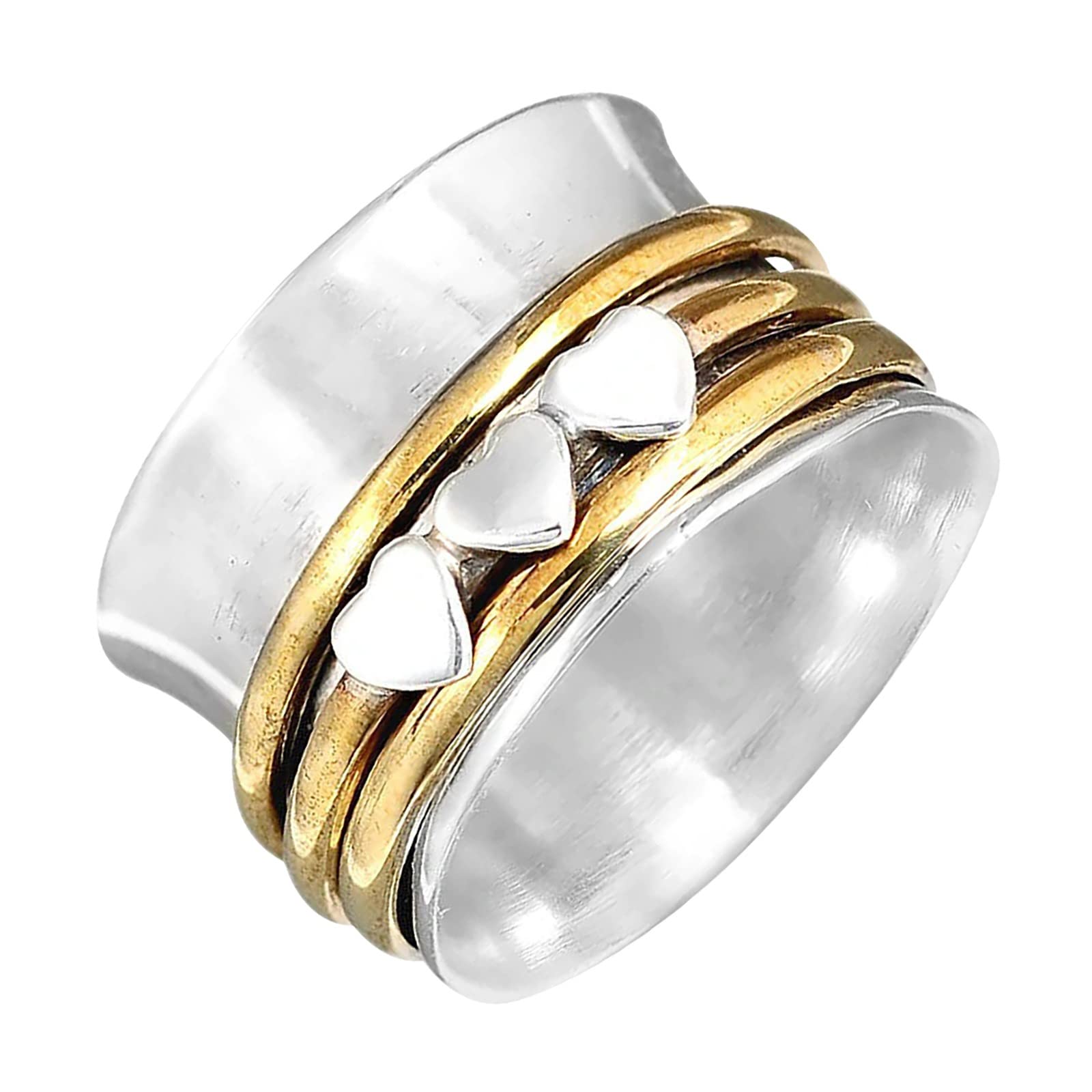 Gothic Punk Vintage Rings for Men & Women - Silver Jewelry with Turning Heart & Peach Design - Unisex Wedding Bands & Fashion Statement - Perfect for Gothic Weddings, Date Nights & Alternative Fashion Lovers (Size 9)