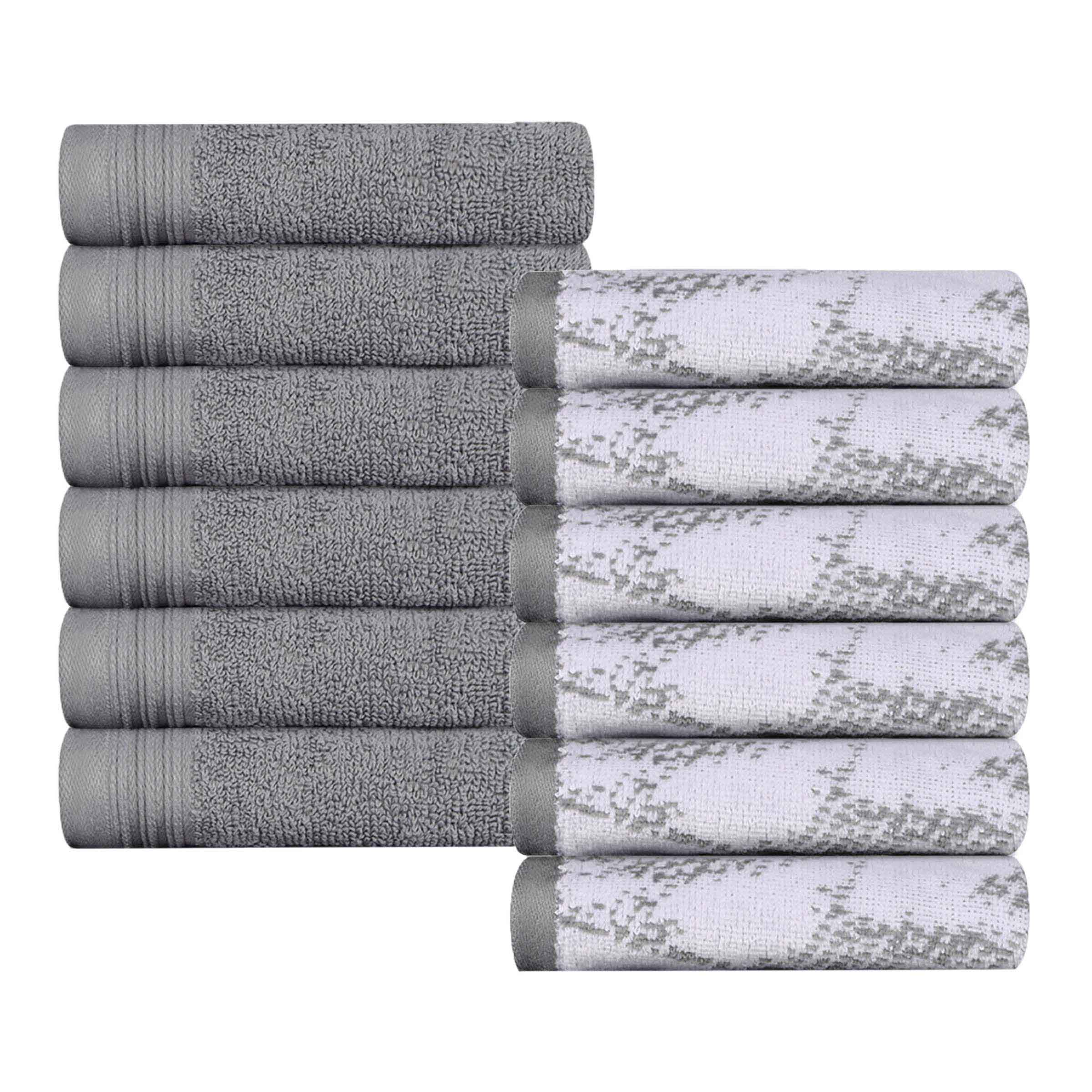 12-Pack Quick-Dry Cotton Face Towels - Solid & Marble Design for Gym, Travel, Spa, and Home Use | Soft & Absorbent Bath Towel Set