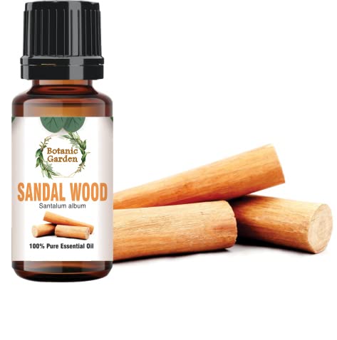 Botanic Garden Sandalwood Essential Oil with Carom, Linseed & Prunus Dulcis Extracts - 10ml Pure Aromatherapy Oil for Relaxation, Massage & Diffuser Use