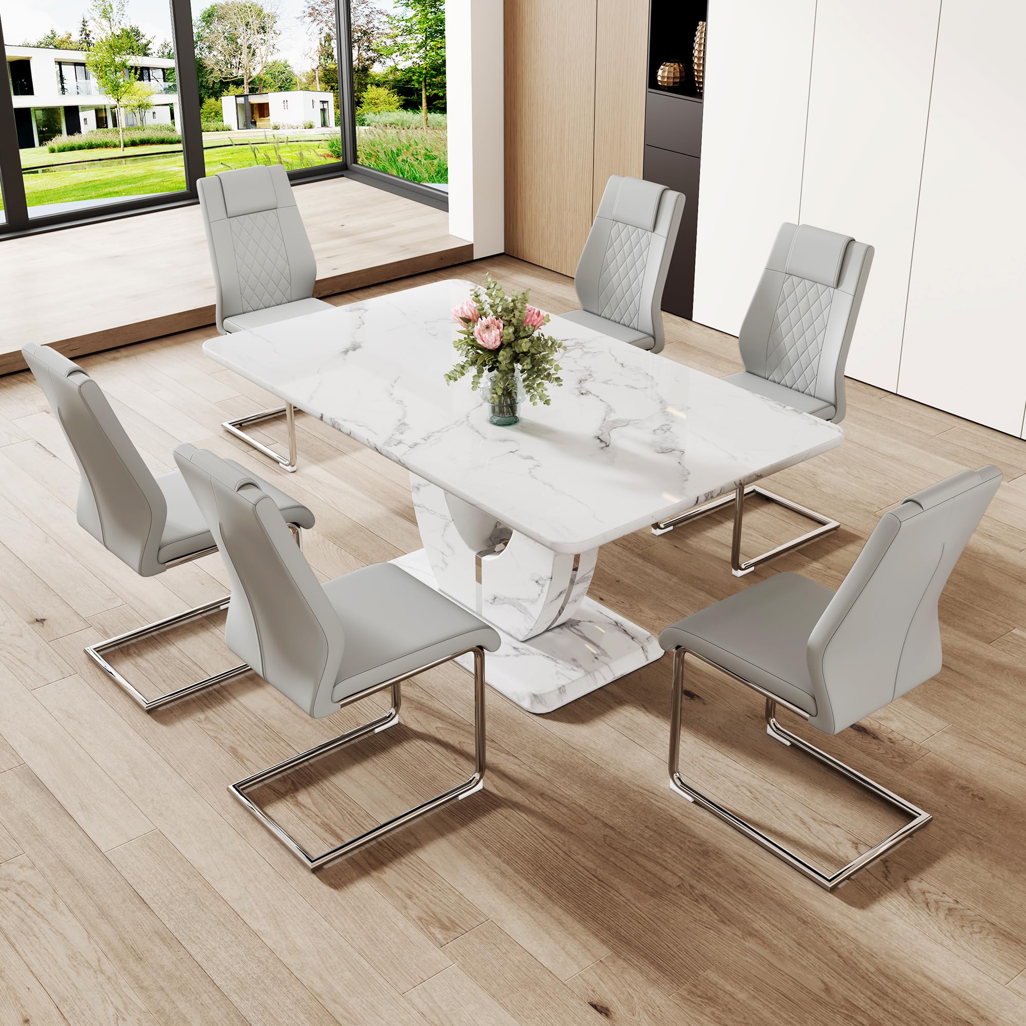 Modern 6-Piece Dining Table Set with 63