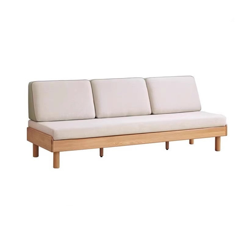 **Solid Oak Wood Tatami Fabric Sofa Bed - Convertible Folding Futon for Small Spaces, Guest Room & Apartment Living**