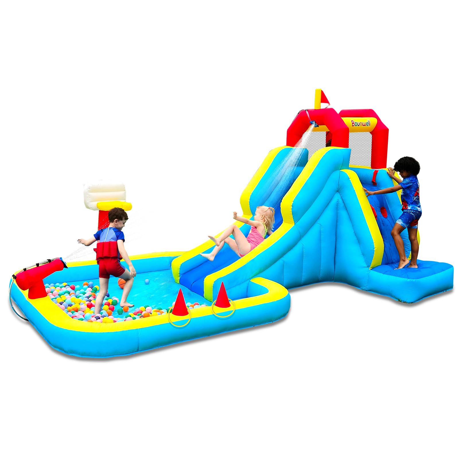 **Best Inflatable Water Slide for Kids - Blow Up Water Slide with Climbing Wall, Basketball Hoop, Water Cannon & Splash Pool - Fun Outdoor Backyard Summer Activity for Parties & Family Gatherings**