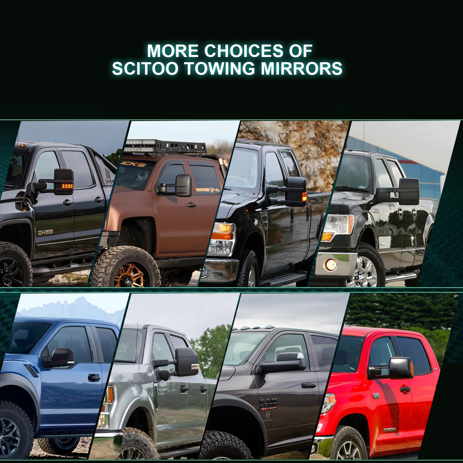 SCITOO Power-Adjustable Heated Towing Mirrors with Turn Signal Lights - Black Housing Replacement Tow Mirrors for 2007-2017 Toyota Tundra Pickup Truck - Perfect for Off-Roading, Towing & Night Driving