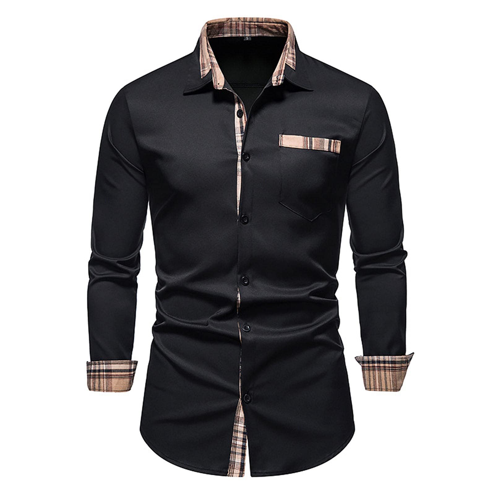 Litetao Men's Fashion Patchwork Long Sleeve Dress Shirt - Business Casual Button Down Lapel Blouse for Office, Party & Formal Events