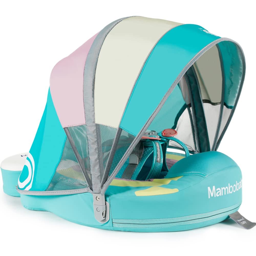 **Upgraded Baby Pool Float - Mambobaby Non-Inflatable Infant Swim Ring with Sun Canopy for 3-24 Months | Safe & Comfortable for Beach, Pool & Outdoor Water Play**