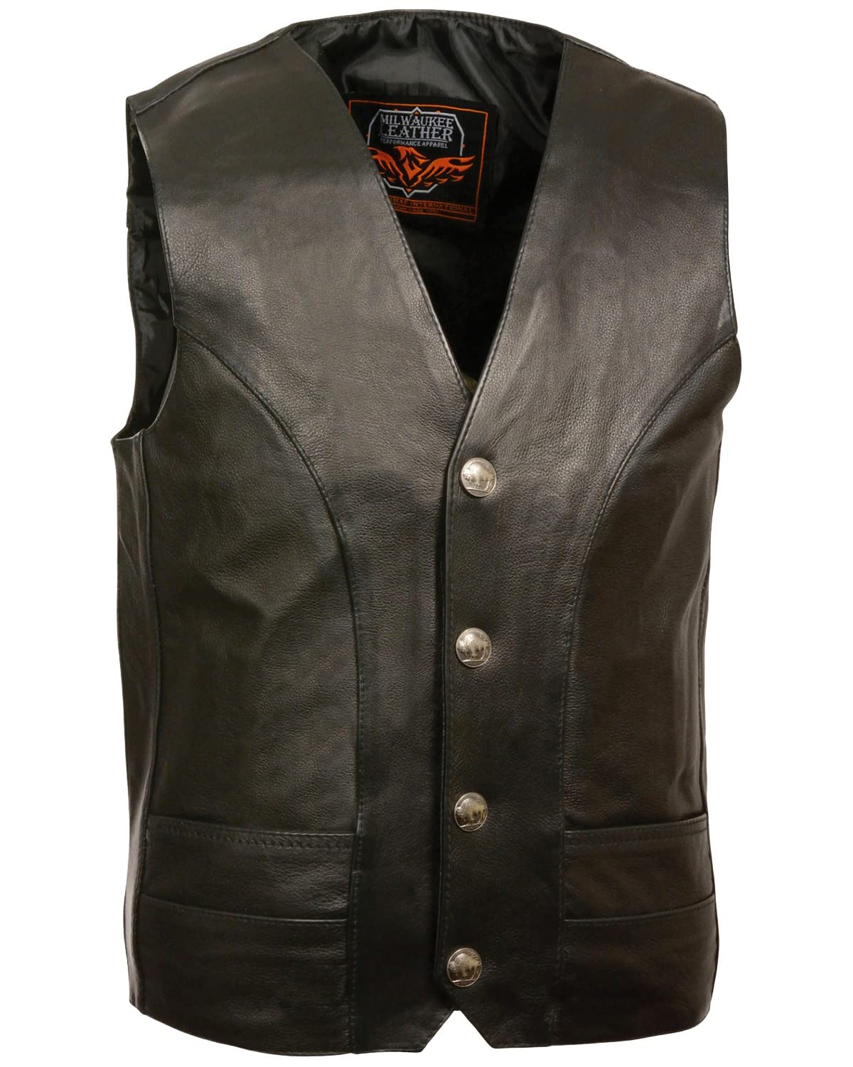 Milwaukee Leather Men's Buffalo Nickel Snap Classic Vest - Black Size 58 | Western Style Biker Vest for Motorcycle Riders & Cowboy Fashion | Perfect for Riding, Rodeos & Casual Wear