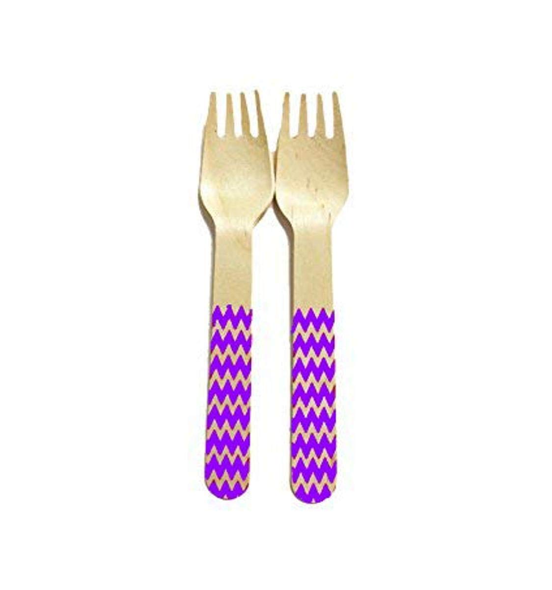 Eco-Friendly Purple Chevron Pattern Wooden Forks - 6