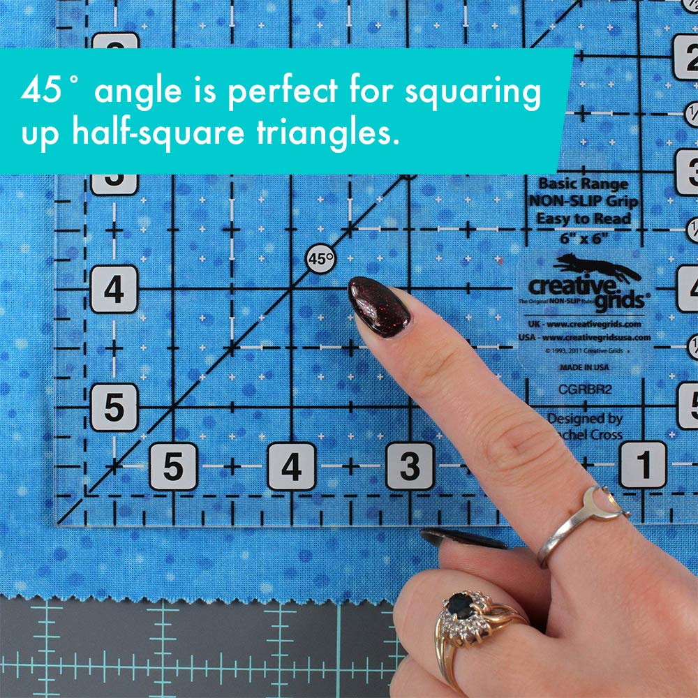Creative Grids CGRBR2 6-Inch Square Quilt Ruler - Non-Slip Measuring Tool for Patchwork, Sewing & Quilting Projects - Perfect for DIY Crafting and Fabric Cutting