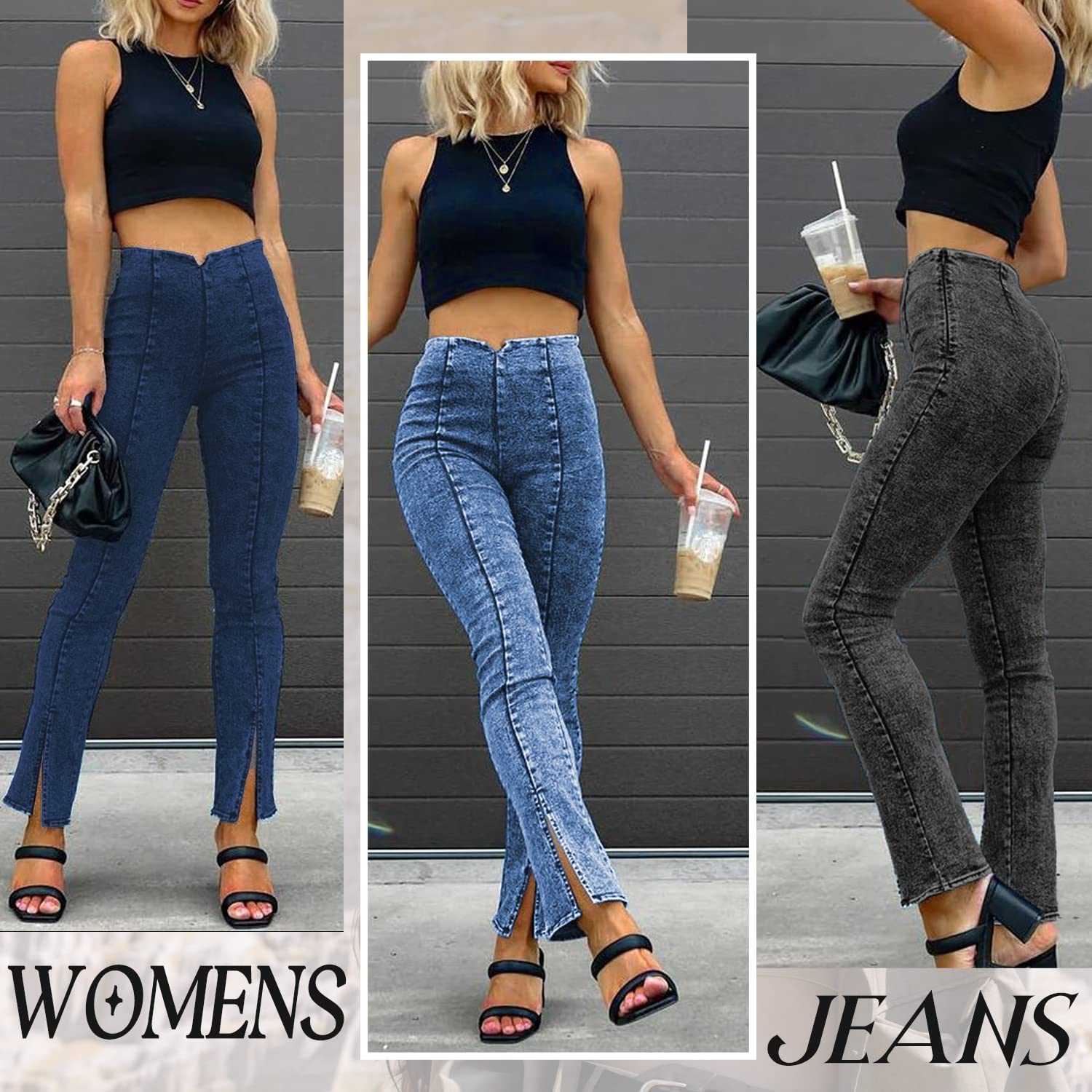 Raisecom Women's High Waist Stretch Jeans - Elastic Skinny Jeans for Curvy Women with Slit Hem | Comfortable & Stylish for Work, Casual Outfits and Date Nights