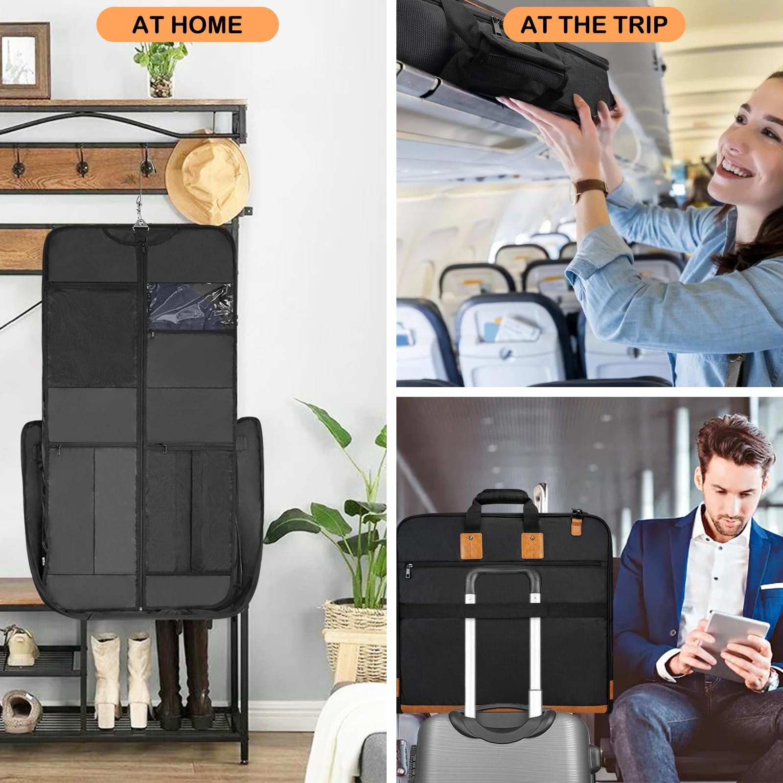 Premium Leather Garment Bag for Travel - Large Waterproof Hanging Suitcase with Shoulder Strap | Carry-On Luggage for Business Trips, Weddings & Formal Events (Men & Women)