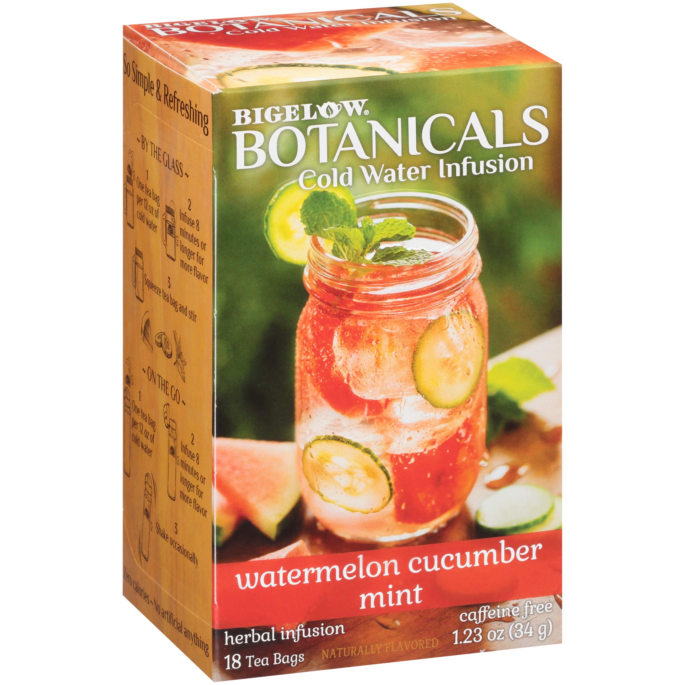 Bigelow Botanicals Cold Water Infusion Watermelon Cucumber Mint Herbal Tea Bags - Caffeine Free, 18 Count (Pack of 1) | Refreshing Iced Tea for Summer, Detox & Hydration | Perfect for Home, Office & Outdoor Activities