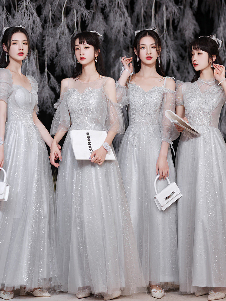 Elegant Gray A-Line Long Prom Dress - Shiny Formal Evening Gown for Bridesmaids & Special Occasions | Perfect for Homecoming, Weddings & Black Tie Events