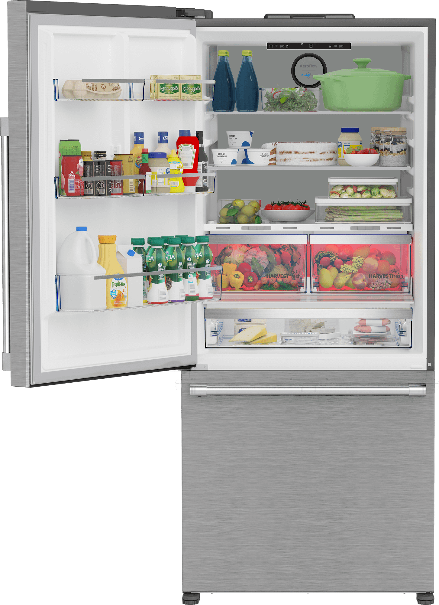 Beko BFBD30216SSIML 30-Inch Bottom Freezer Refrigerator with HarvestFresh Technology - Energy Efficient Stainless Steel French Door Fridge for Kitchen & Home Storage