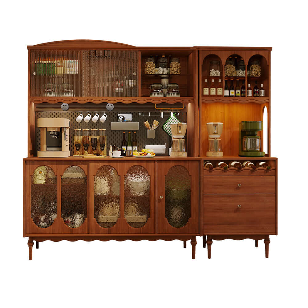 Vintage Solid Wood Sideboard - Spacious Storage & Display Cabinet for Dining Room, Living Room & Entryway - Handcrafted Wooden Buffet Hutch with Shelves & Drawers
