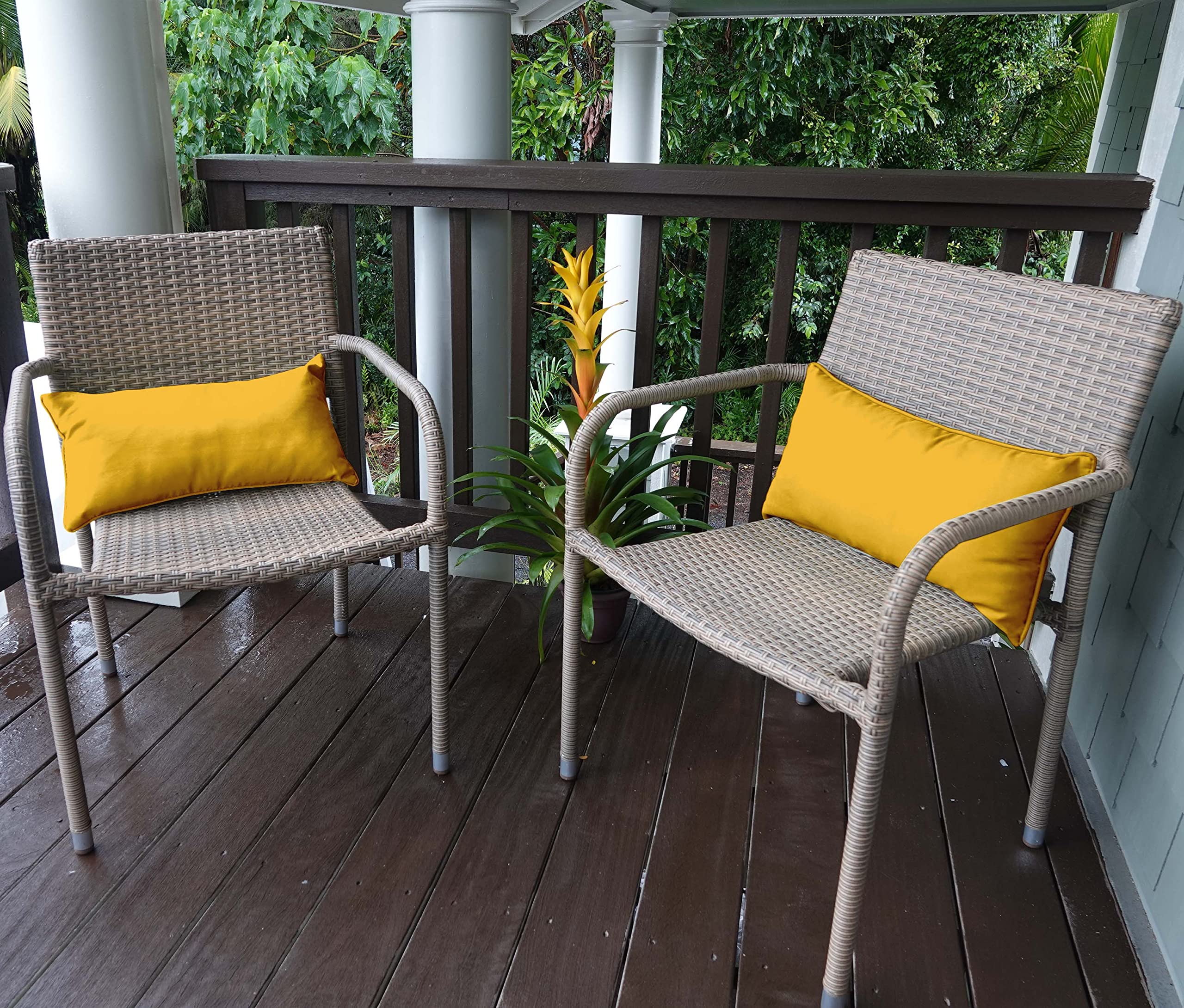 Waterproof Polyester Lumbar Pillow Covers 16x24 Inch (Set of 2) - All-Weather Indoor Outdoor Decorative Cushion Cases for Sofa, Patio Furniture & Garden - Yellow