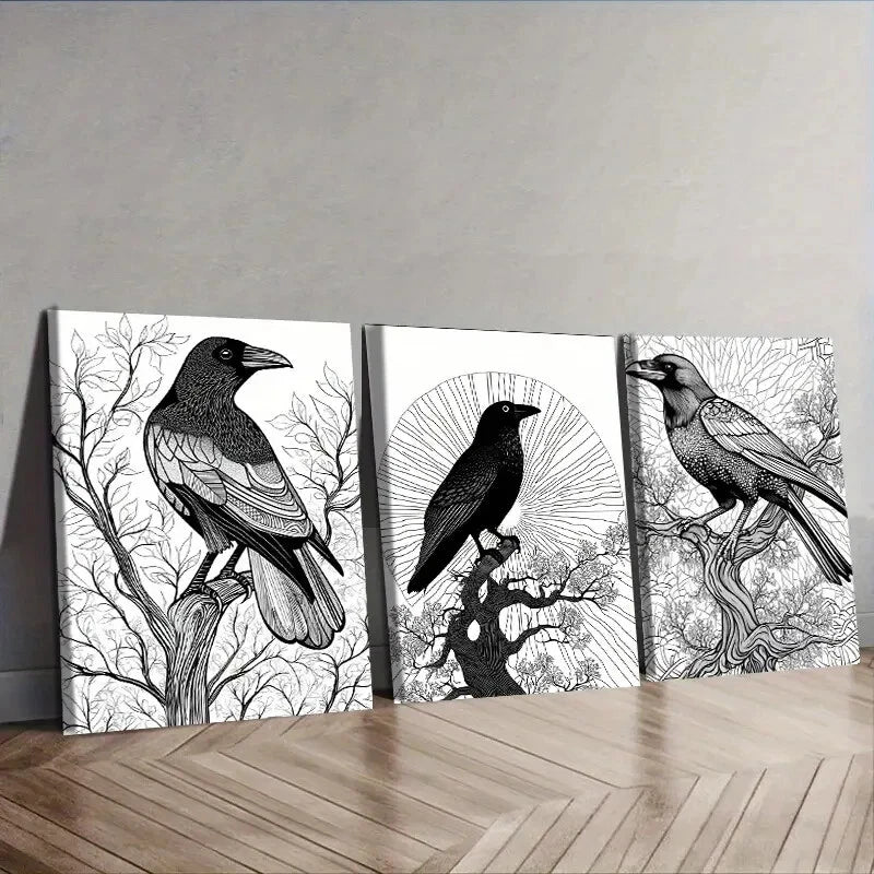 3pcs Psychic Crow Wall Art Set - Framed Canvas 40x60cm - High Quality Print - 100% Australian Made - Ready to Hang - Perfect for Living Room, Bedroom & Office Decor