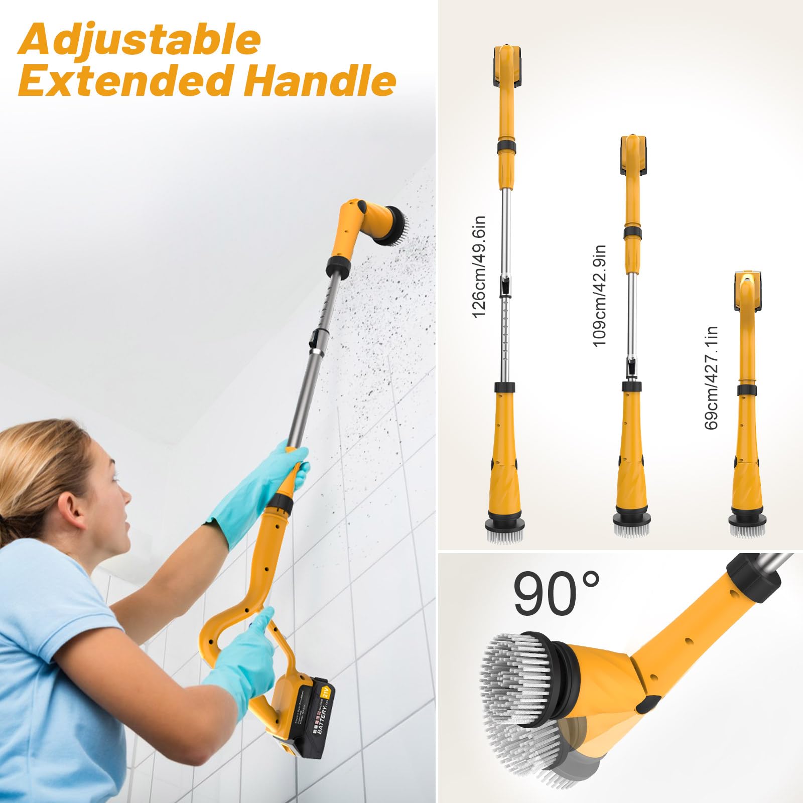Qimedo Q2 Pro 1500 RPM Cordless Electric Spin Scrubber with 8 Brushes & LCD Display - Powerful Battery Powered Shower, Tile, Grout & Tub Cleaner - Effortless Cleaning for Bathroom, Kitchen & Floor Surfaces (Includes 2 Rechargeable Batteries)