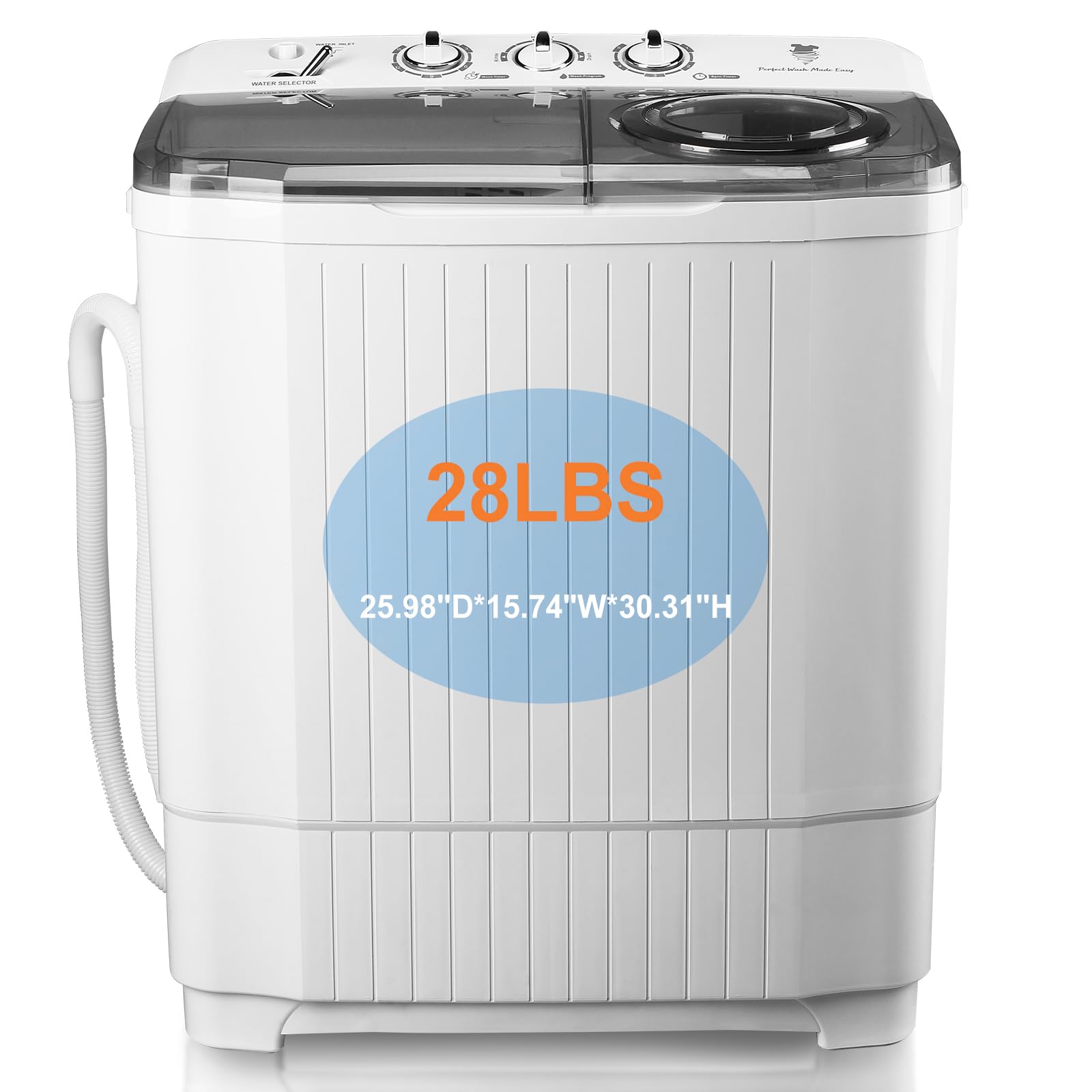 28Lbs Twin Tub Semi-Automatic Washing Machine with Drain Pump - Portable Laundry Washer & Spin Dryer for Home, Apartment, Dorm & RV Use - Perfect for Small Spaces, Camping & Off-Grid Living