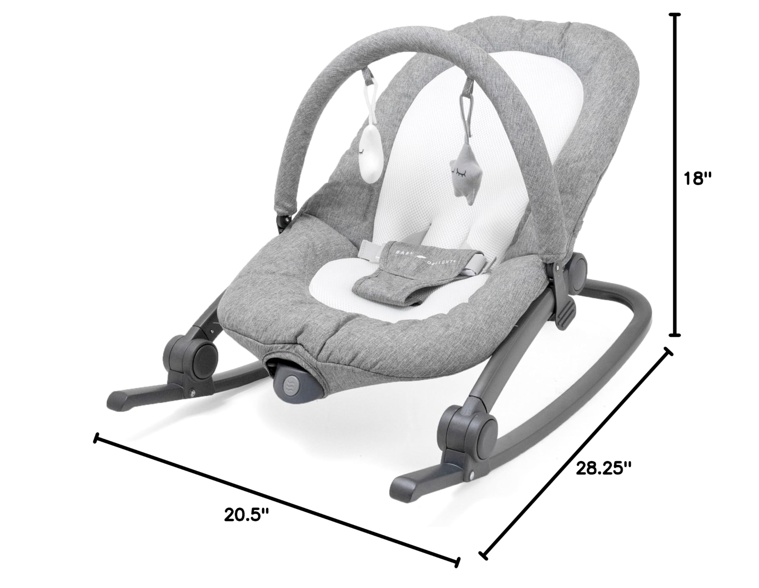 Baby Delight Aura Deluxe Portable Baby Bouncer - Infant Rocker Seat with Quilted Charcoal Tweed Fabric | Lightweight & Foldable for Travel | Perfect for Nursery, Living Room & Outdoor Use