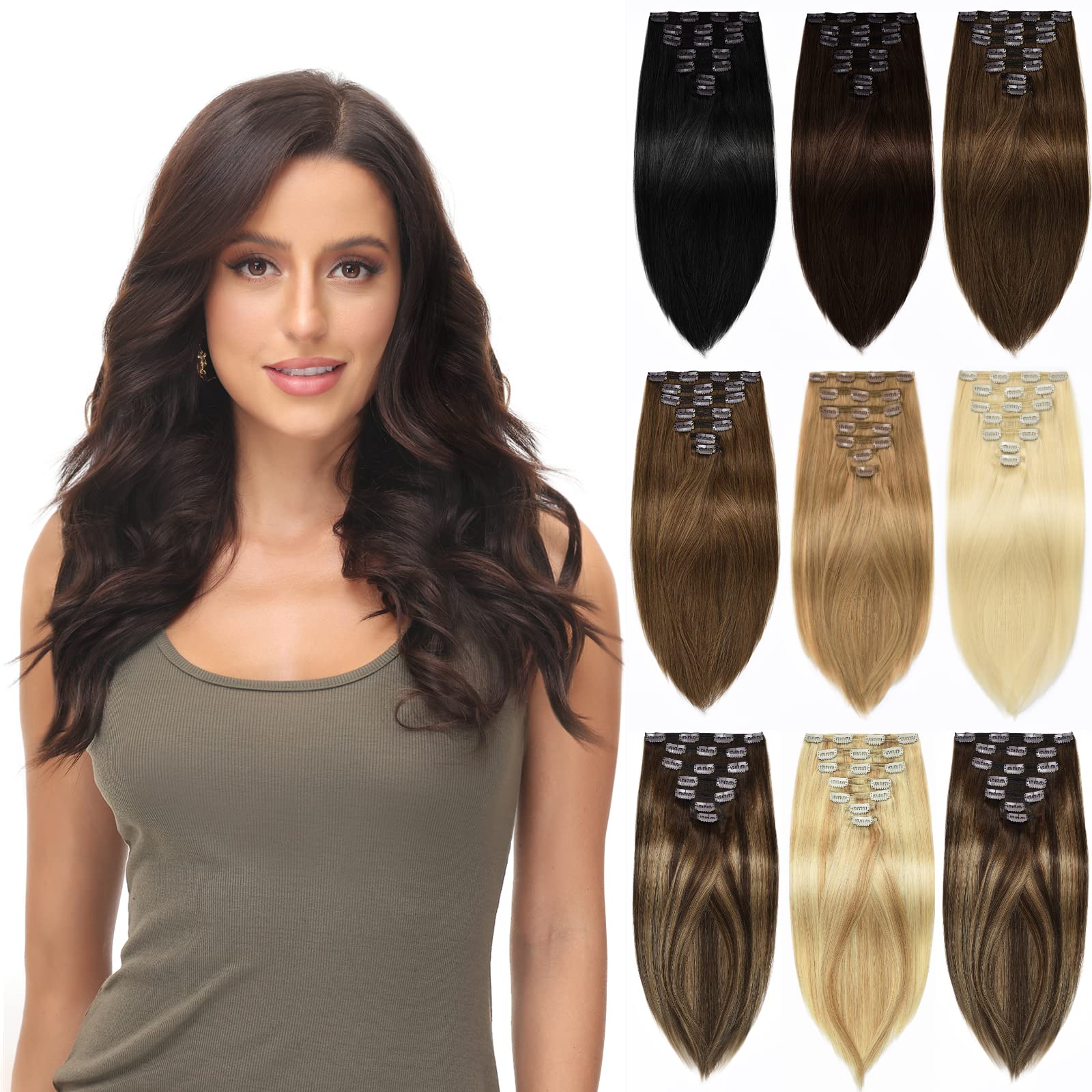 7Pcs 16Clips 10Inch 110g Rose Bud Clip-in Human Hair Extensions - Dark Blonde Natural Thick Real Human Hair for Daily Styling & Special Occasions