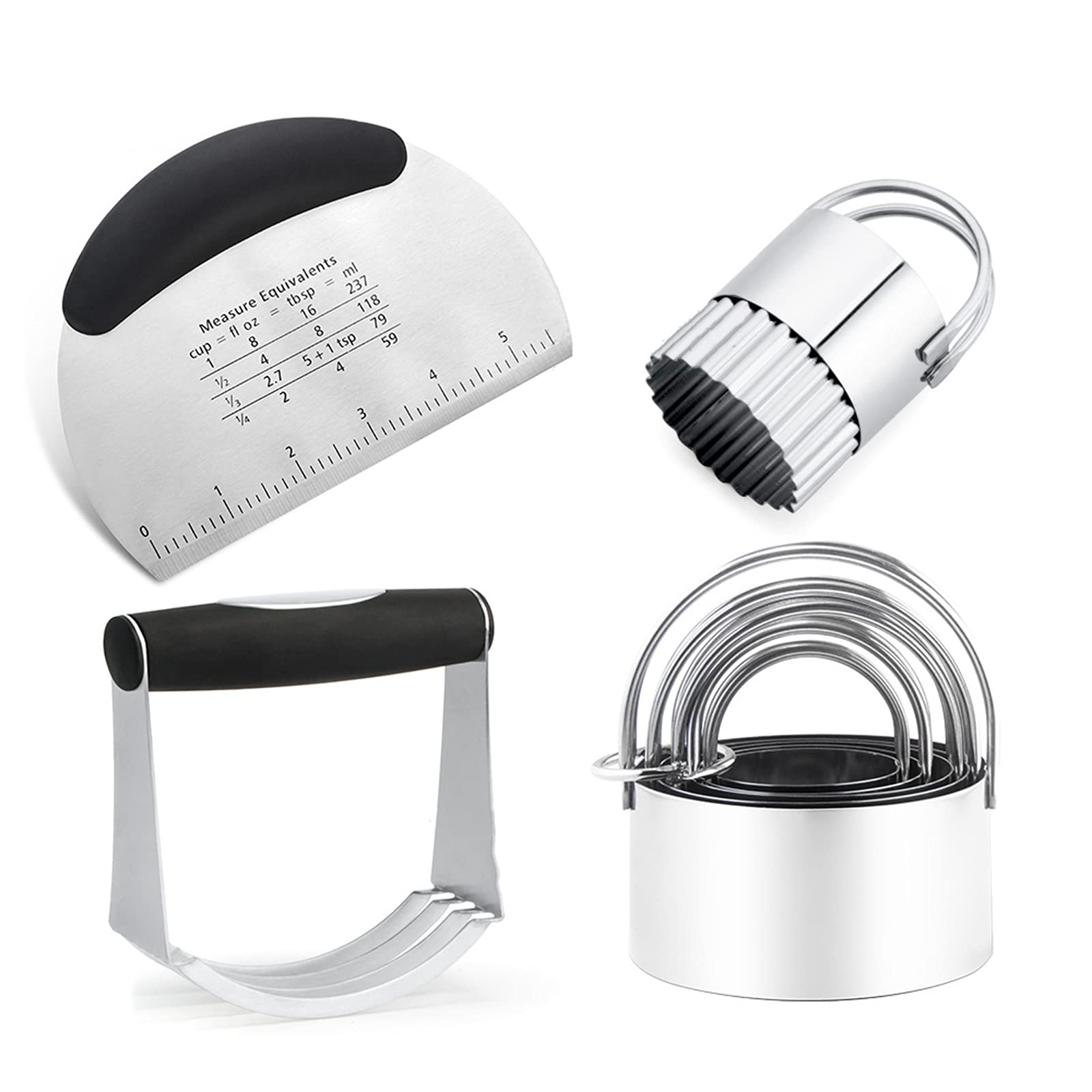 8-Piece Biscuit Cutter Set - Stainless Steel Baking Tools Kit with Pastry Scraper & Dough Blender for Cookies, Pies, Pastries - Perfect for Home Bakers & Professional Kitchens