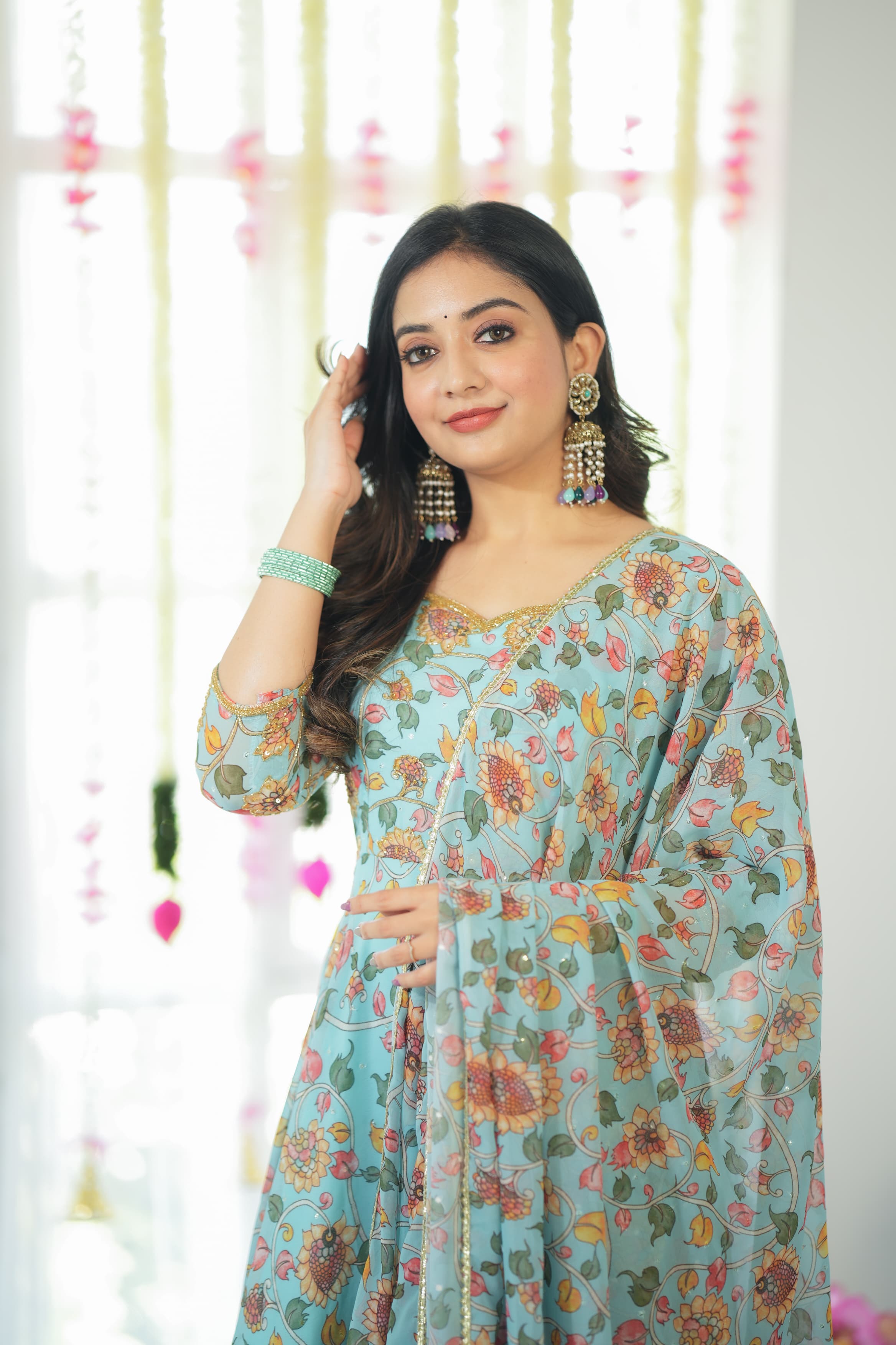 DD591 Anvi Floral Anarkali Dress - Elegant Indian Ethnic Wear for Women | Perfect for Weddings, Parties & Festive Occasions