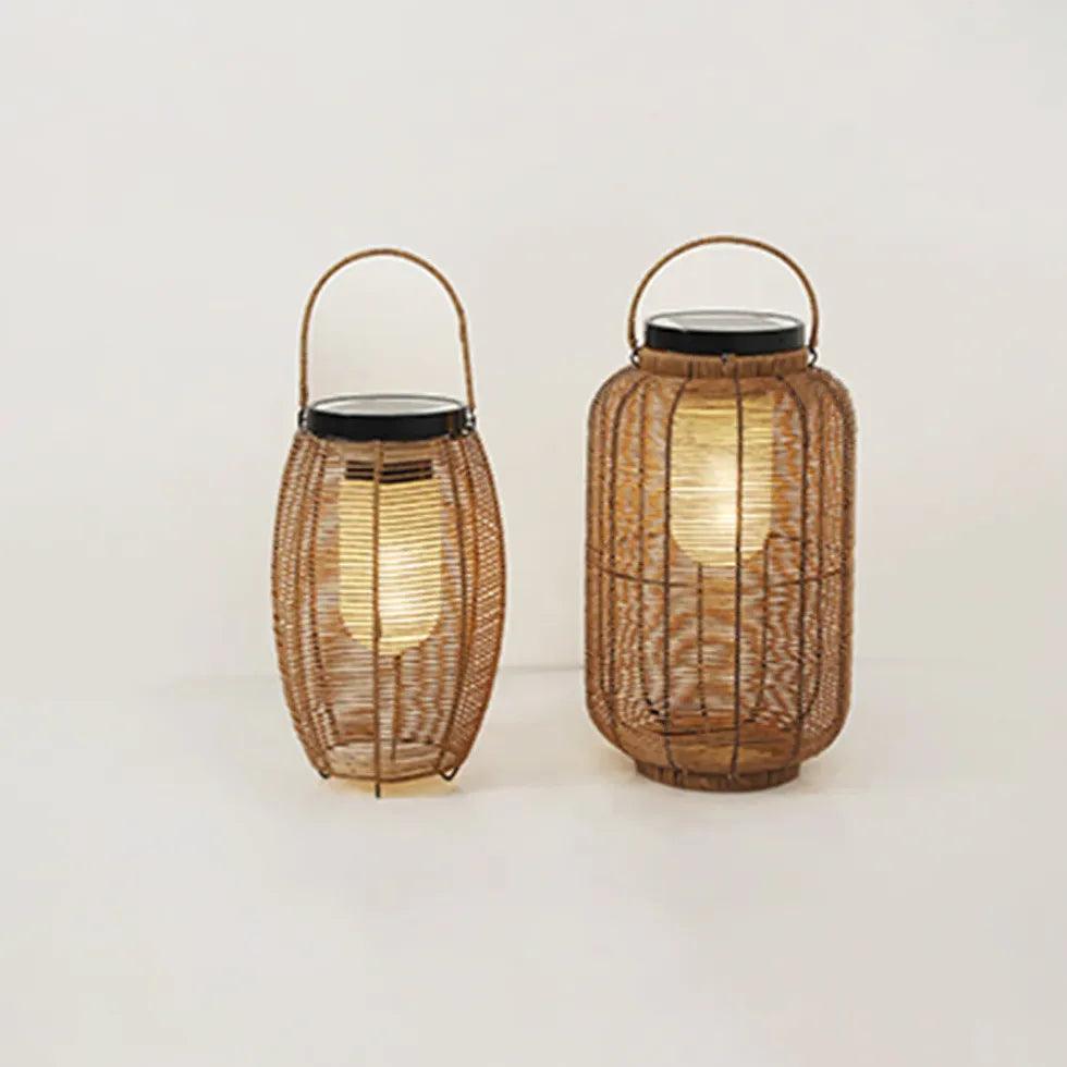 Solar-Powered Rattan Floor Lanterns for Outdoor Patio, Garden, Backyard - Waterproof LED Lighting for Decoration, Camping & Parties
