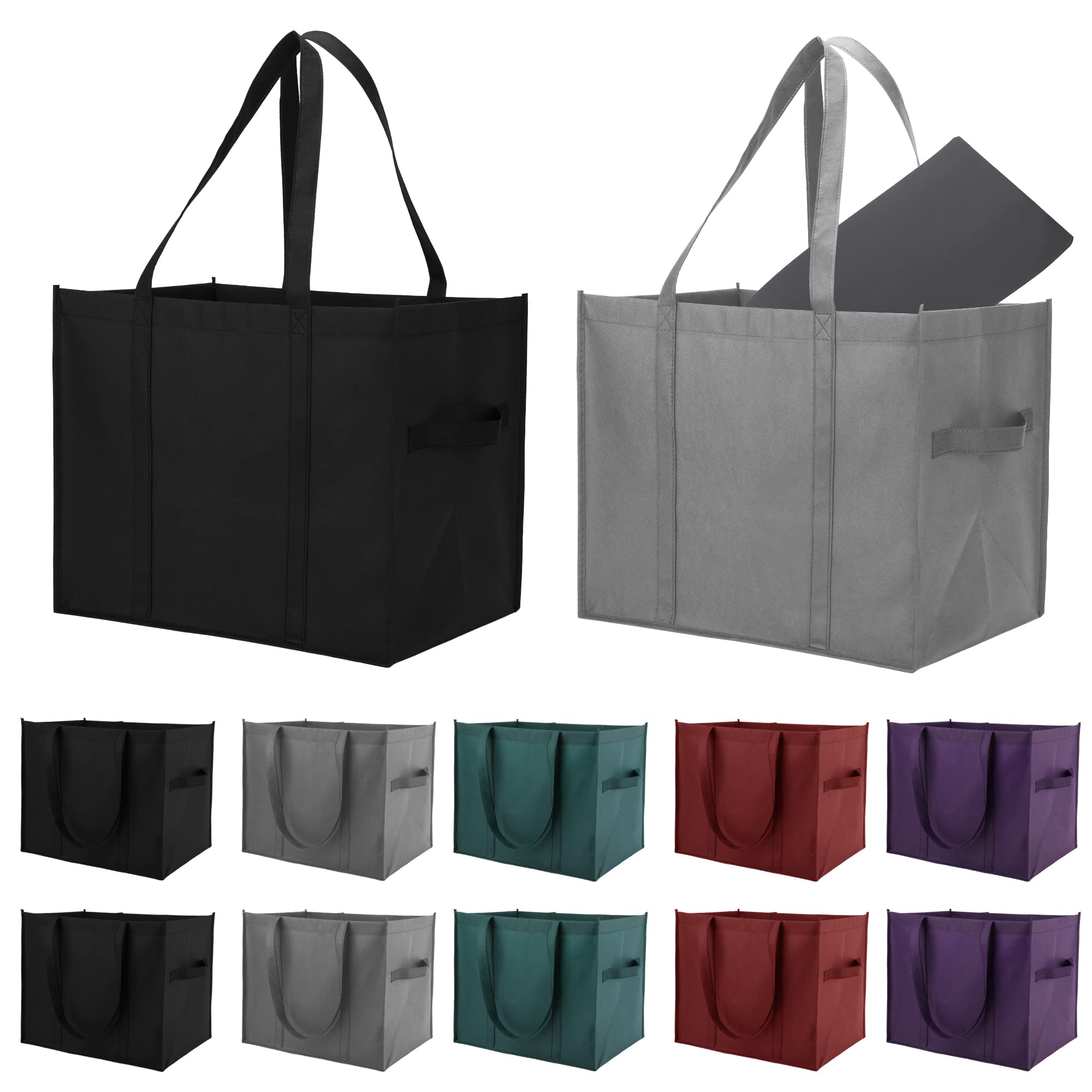 MAXCYCLE 12 Pack Reusable Grocery Bags - Large Durable Foldable Shopping Tote with 5 Removable Bottoms for Supermarket, Farmers Market & Bulk Shopping - Eco-Friendly Grocery Storage & Organization