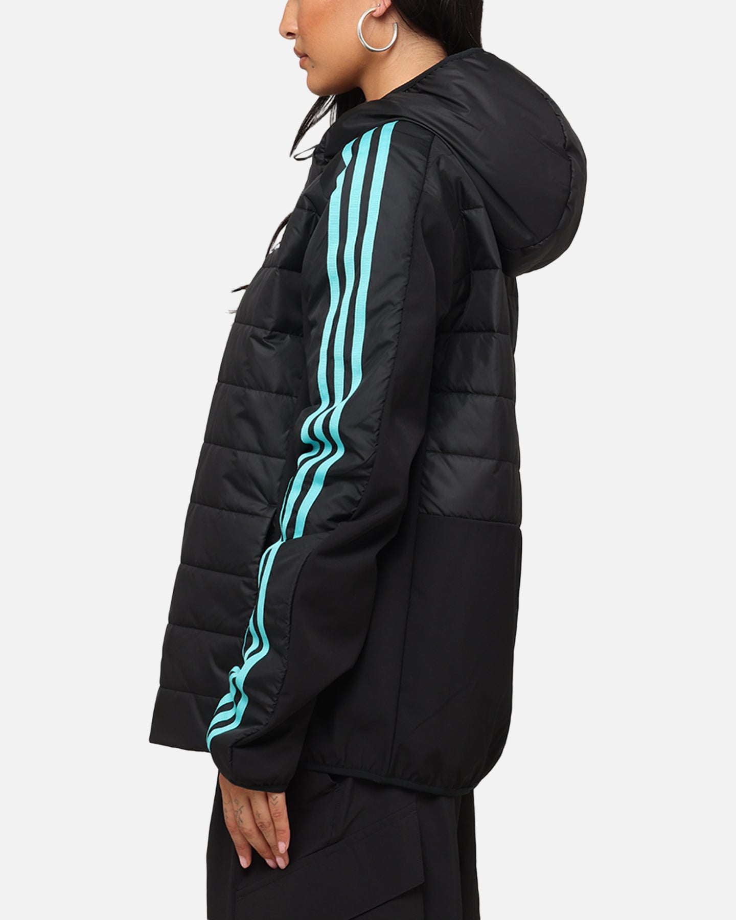 Adidas x Mercedes AMG PETRONAS F1 DNA Puffer Jacket for Men - Black & White Winter Coat for Racing Fans & Outdoor Activities