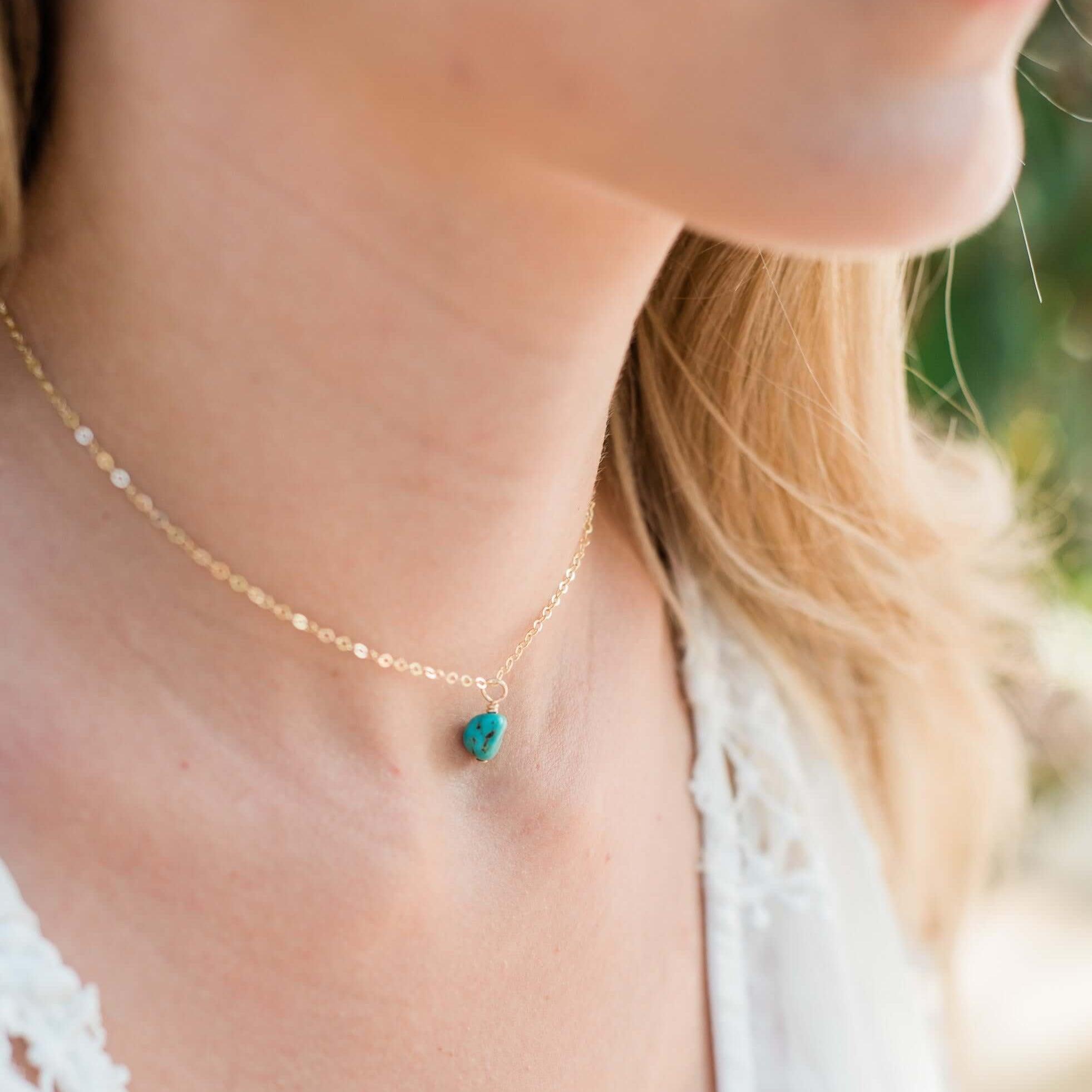 Natural Tiny Rough Turquoise Gemstone Pendant Choker Necklace - Handmade Boho Jewelry for Women, Perfect for Festivals & Everyday Wear