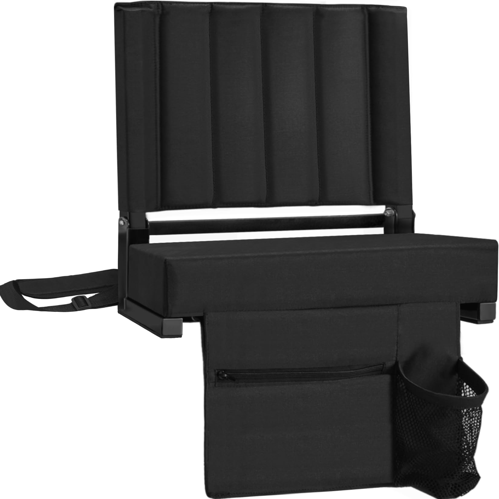 Comfortable Stadium Seat for Bleachers with Back Support - Thick Cushioned Bleacher Chair w/Cup Holder, Carry Handle & Shoulder Strap - Perfect for Football Games, Baseball, Concerts, Picnics & Beach Outings