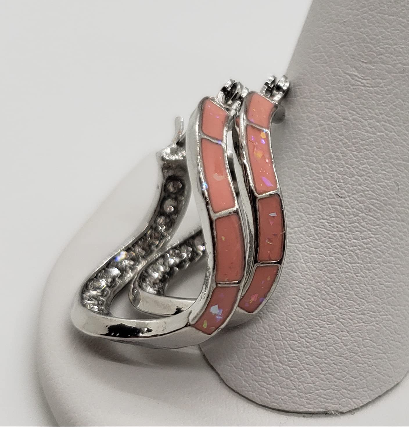 Pink Opal Wavy Hoop Sterling Silver Earrings for Women | 925 Silver Bohemian Dangle Earrings | Perfect for Parties, Weddings & Everyday Wear