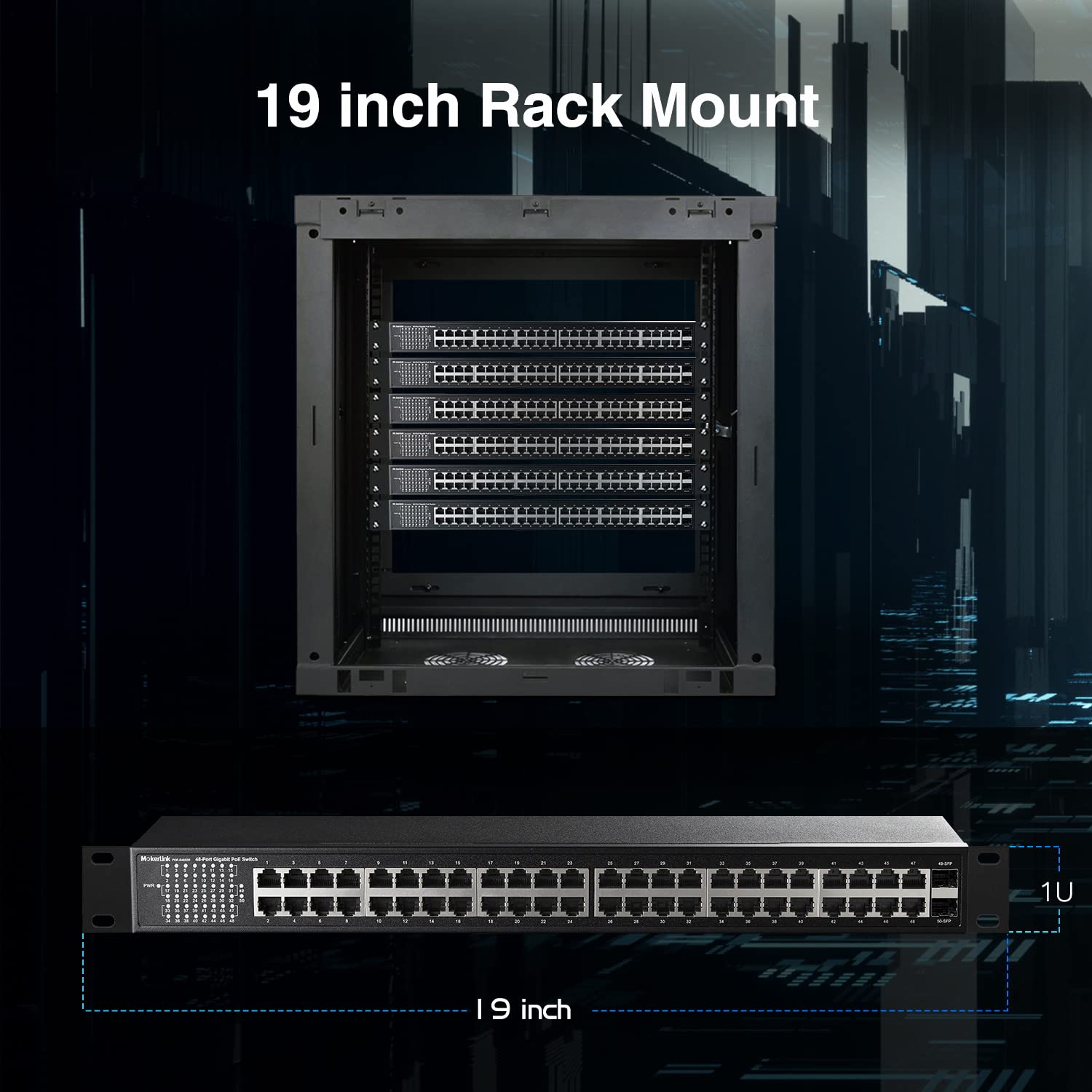 MokerLink 48 Port PoE Gigabit Switch with 2 SFP Ports | 400W IEEE 802.3af/at/bt Compliant | Metal Rackmount Unmanaged Ethernet Switch | Plug & Play for Office, Home, and Data Center Networking