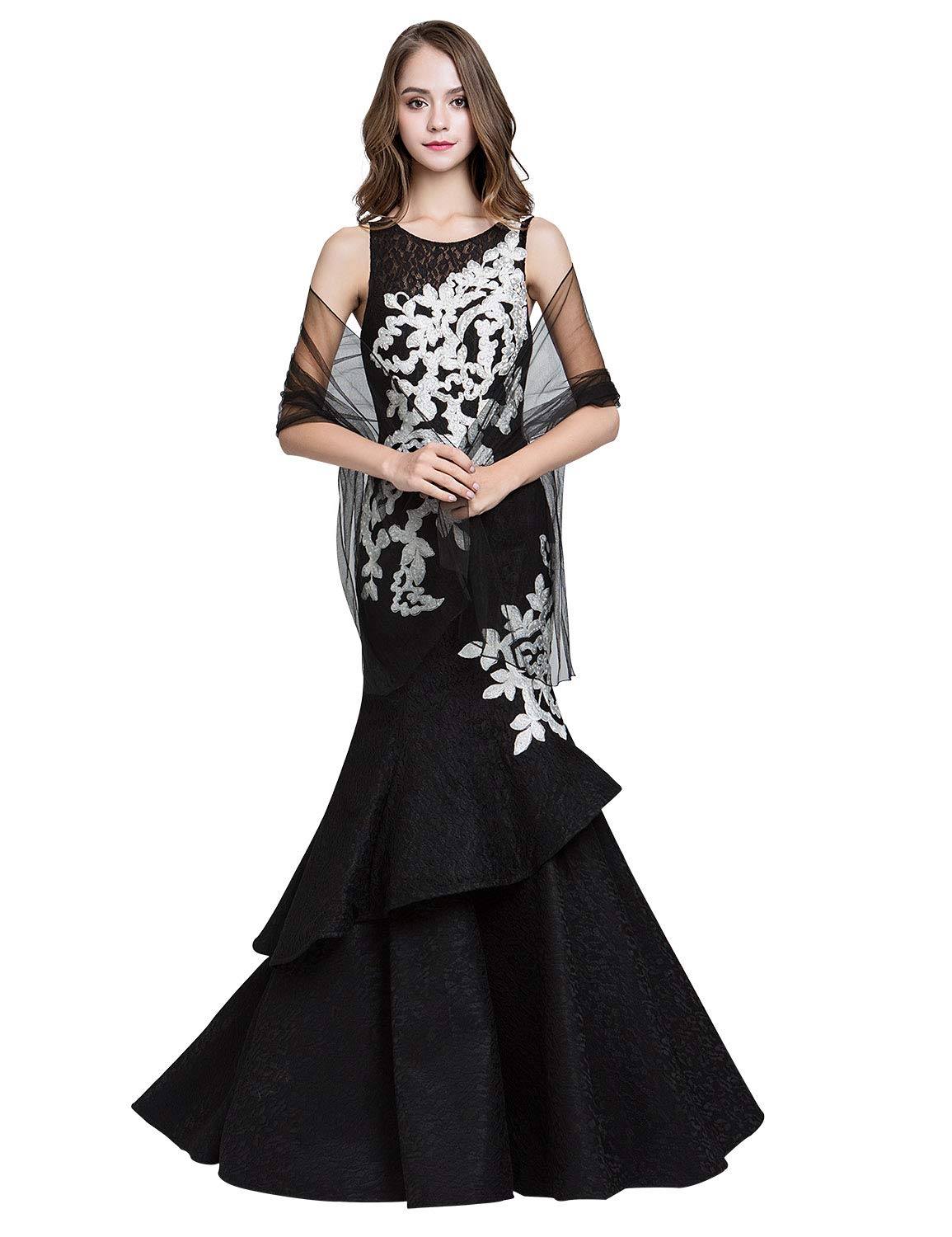 Sarahbridal Women's Elegant Tulle Mermaid Evening Dress with Sequin Details - Long Formal Prom Gown for Wedding, Party & Special Occasions