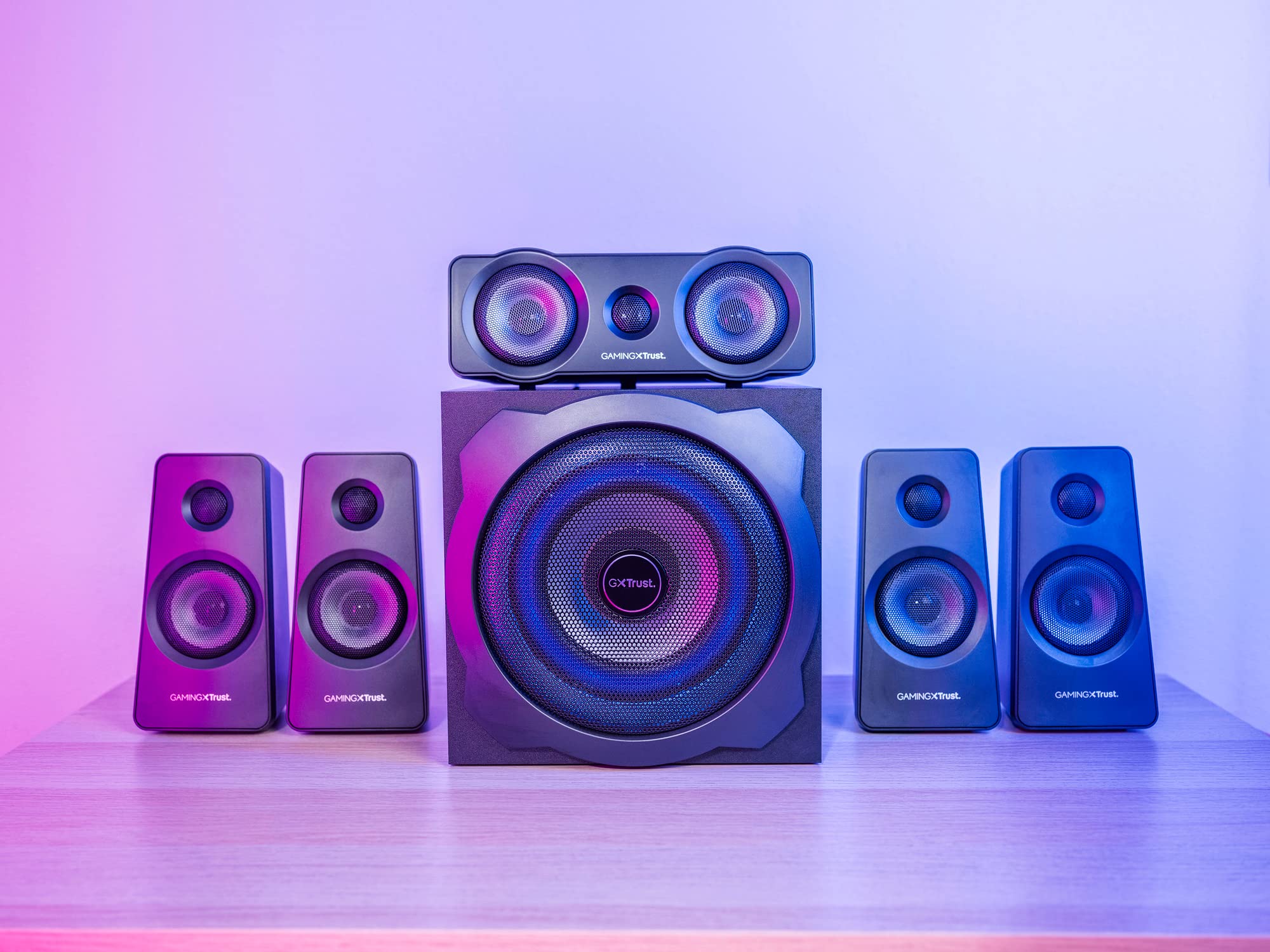 Trust Gaming GXT 658 Tytan 5.1 Surround Sound PC Speaker System with Subwoofer & LED Lighting - 180W (90W RMS) Black - Perfect for Gaming, Movies, Music on PC, Laptop, Console & TV