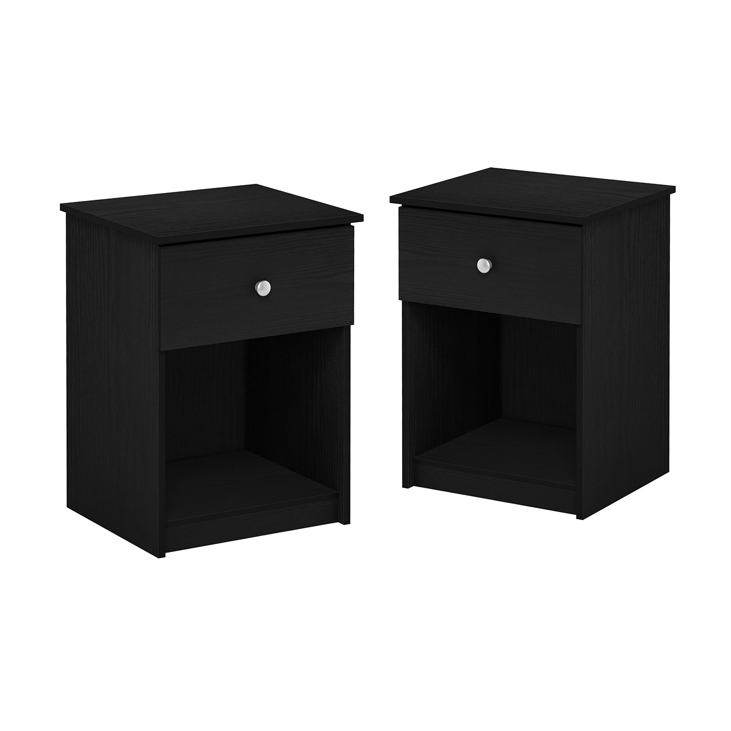 Furinno Tidur Nightstand Set of 2 - Black Oak Finish Bedside Table with Storage Shelf | Perfect for Bedrooms, Guest Rooms & Small Spaces